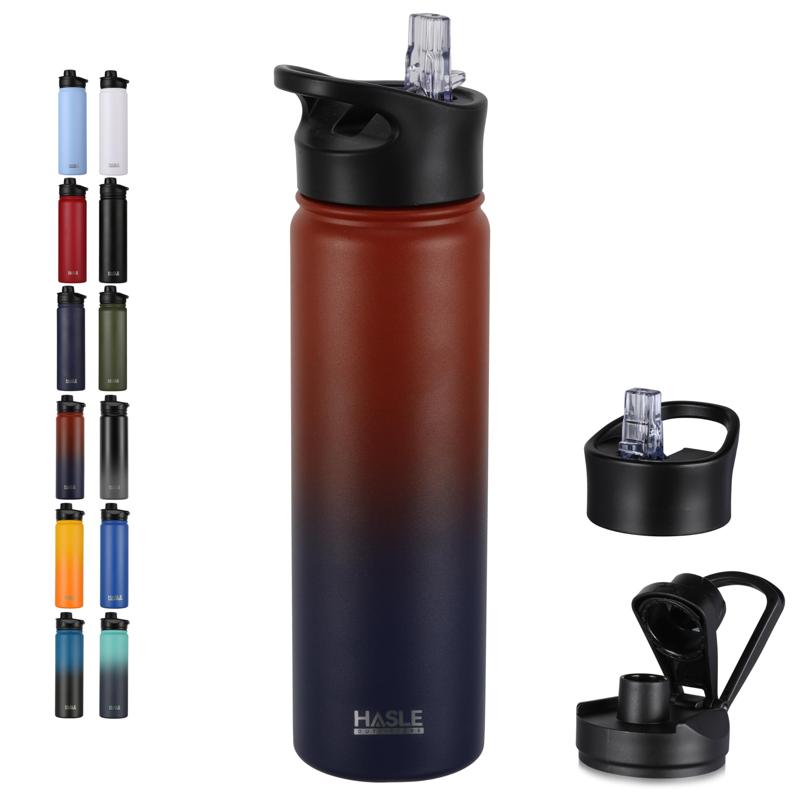 Hasle Outfitters Insulated Water Bottle 22 Oz Double Wall Stainless Steel Water Bottle Wide Mouth With Straw Lid & Spout Lid Kee