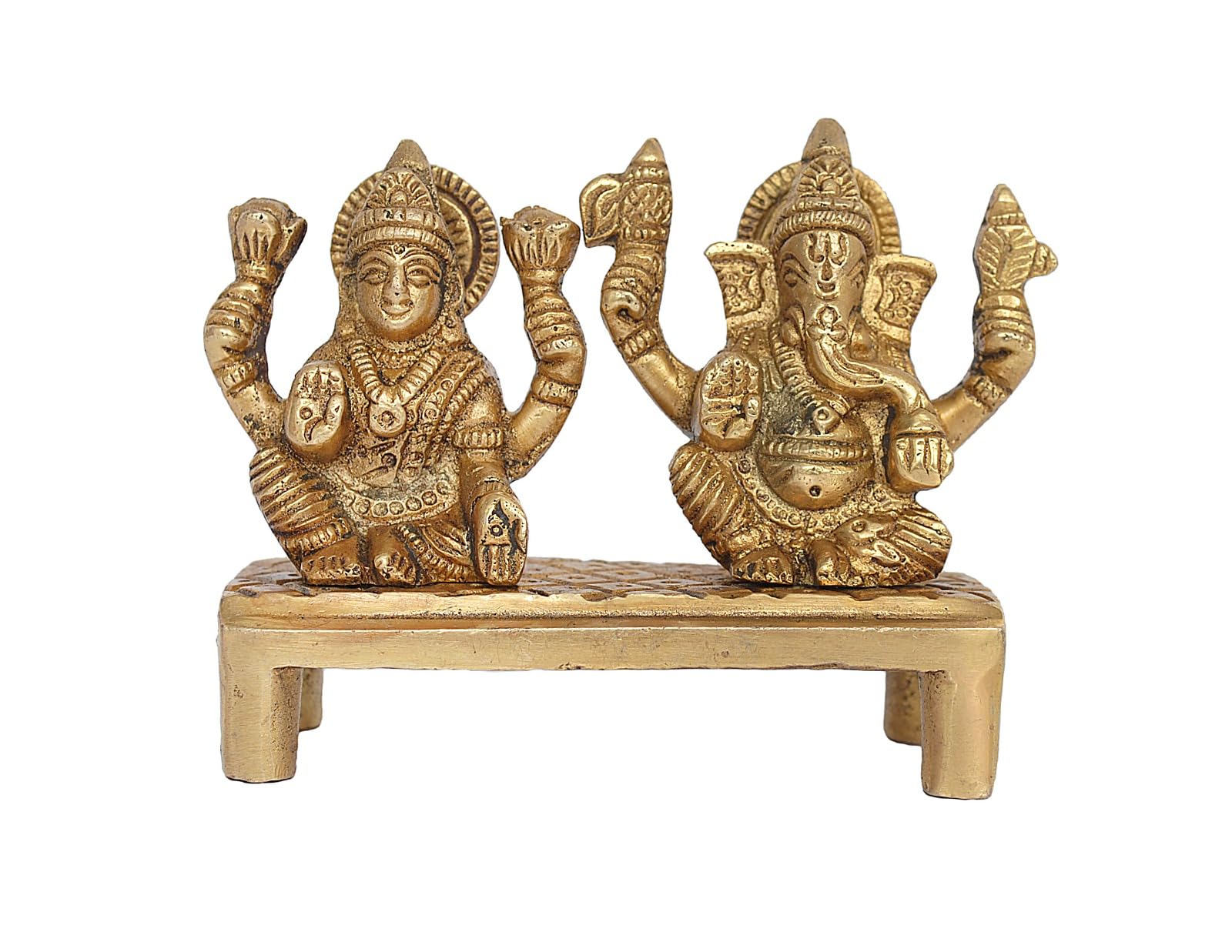 Skywalk Handcrafted Metal Brass Laxmi Ganesh Religious Idol Figurine Hindu God Sculpture,Brass Ganesha Lakshmi Idol Murti Pair F
