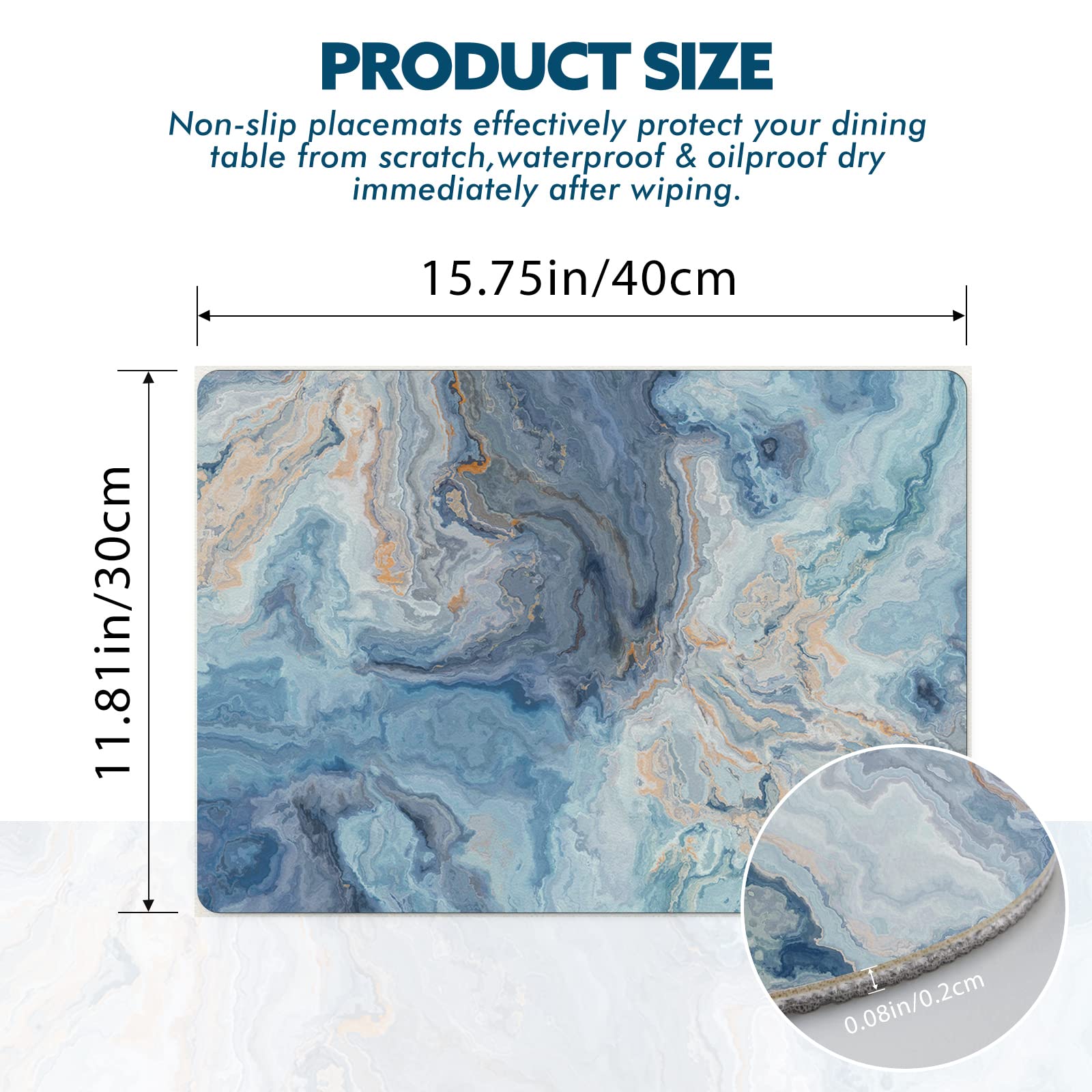 Marble Faux Leather Placemats Dining Table Mat Set, Indoor Placemats Set Of 4, Non-Slip/Wipe Clean Dining Table Mat Set, Heat-Re