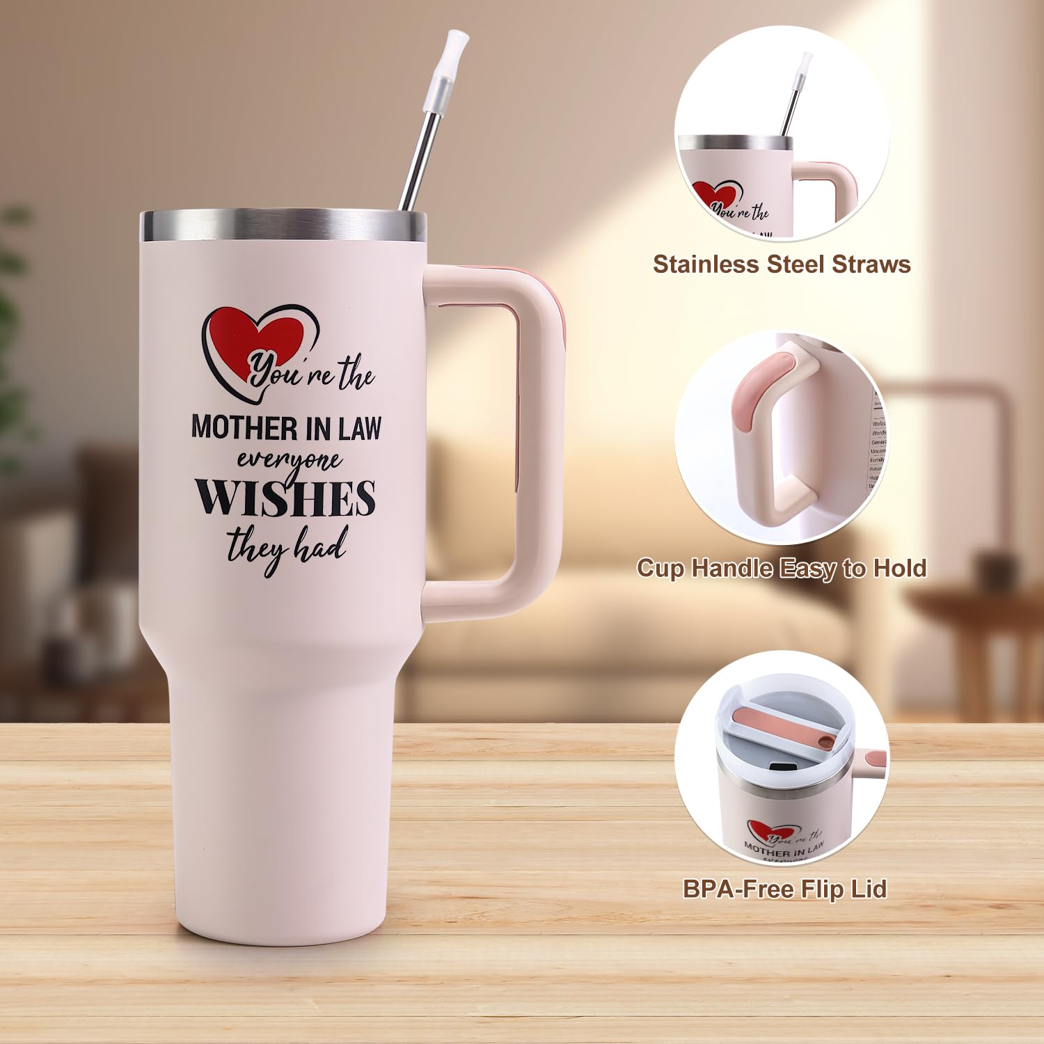 VoziSpace Mother in Law Tumbler Mothers Day Gift with Handle 40oz - Best Funny Mother in Law Mug Gifts for Birthday Mother s Day