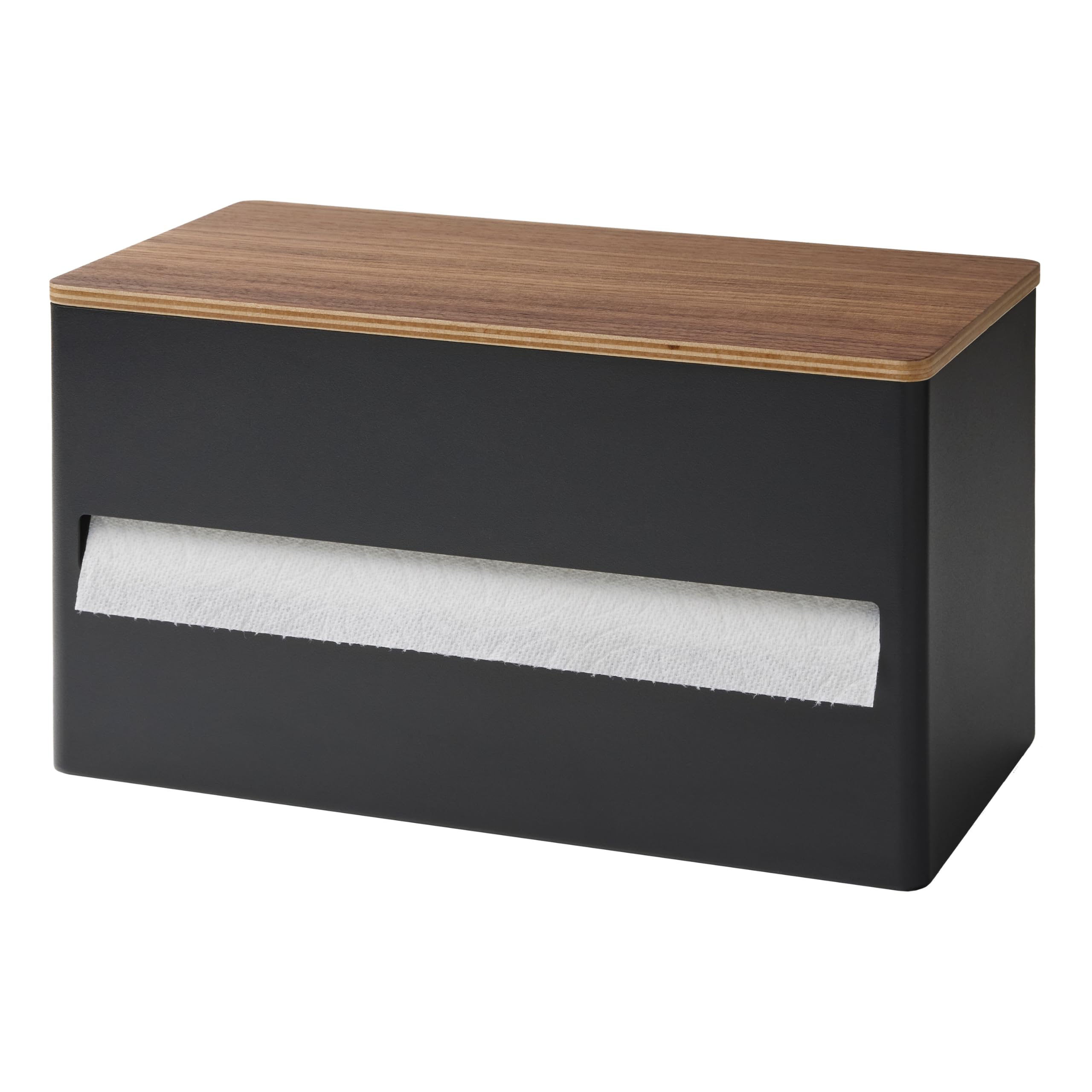 Yamazaki Home Rin Kitchen Paper Holder Rin L | One-Handed Tear Design, Concealed Storage, Fits Rolls Up To 6 - Steel + Wood