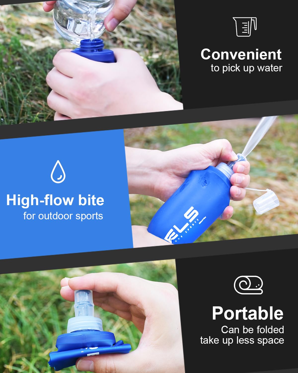 Wrels Folding Soft Flask Portable Collapsible Running Lightweight Water Bottle For Outdoor Sports,Travel With Mouthpeice Cover(1