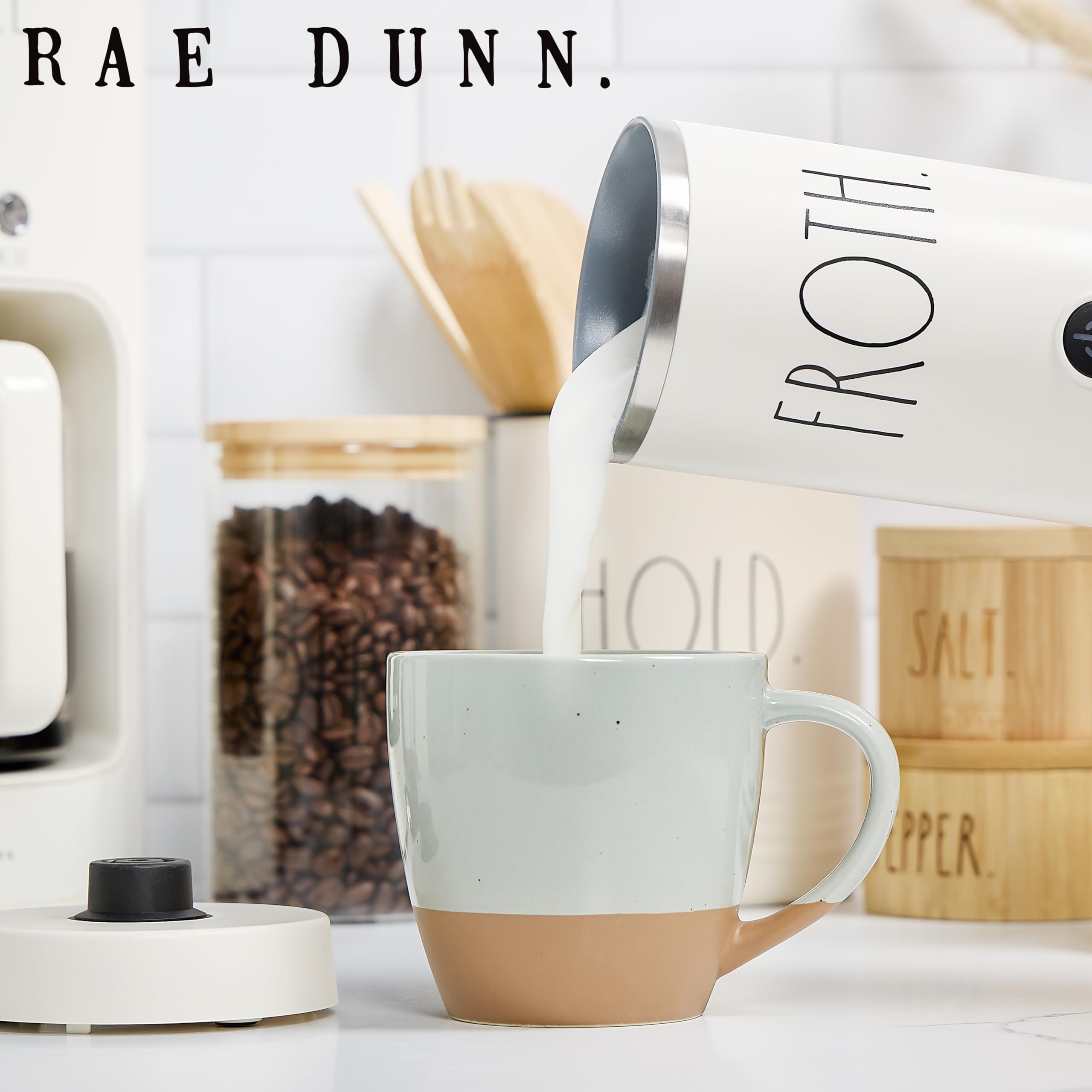 Rae Dunn Electric Milk Frother Steamer -Stylish Automatic Milk Steamer and Frother  Milk Warmer  Hot and Cold Foam Maker for Coffee  Latte  Cappuccino  Macchiato - 550 Watt (Cream)