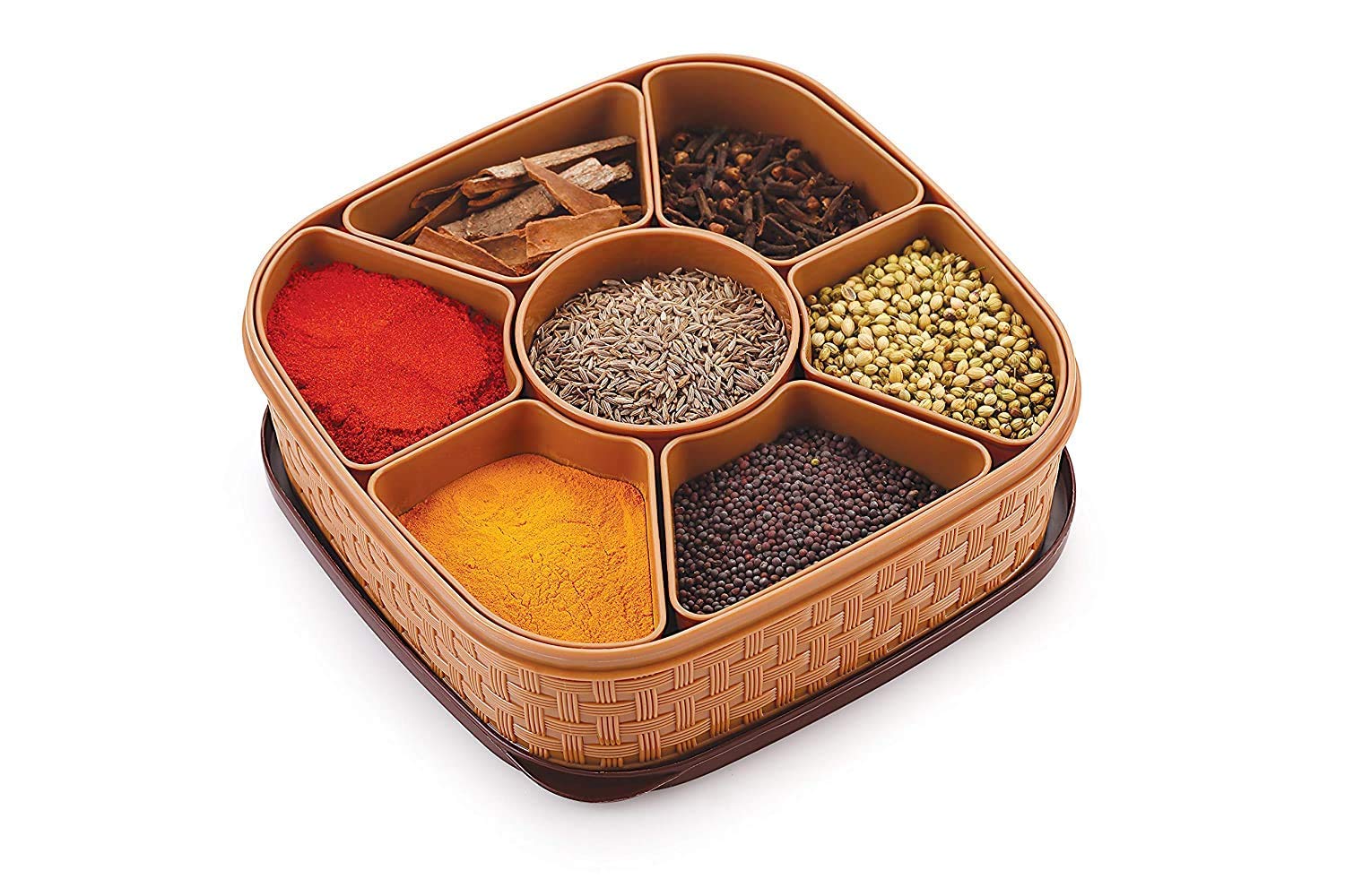 Elexiq 7 Sections Multipurpose Masala Rangoli Dabba Box Set, Masala Box Airtight Container, Masala Box Dabba, Dry Fruits Box For