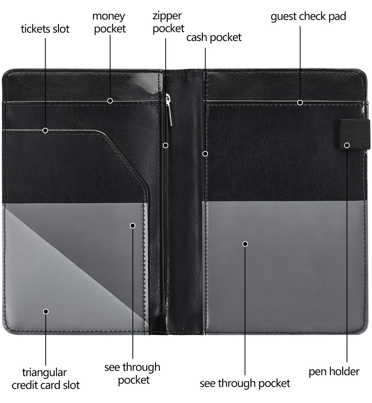 Server Books For Waitress - Leather Waiter Book Server Wallet With Zipper, Cute Waitstaff Organizer With Money Pocket Fit Server