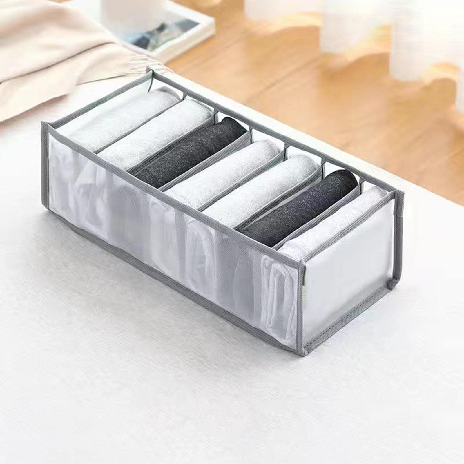 Ujeavette Cloth Drawer Organizer Pants Storage Divider Washable Foldable 7 Grids Medium