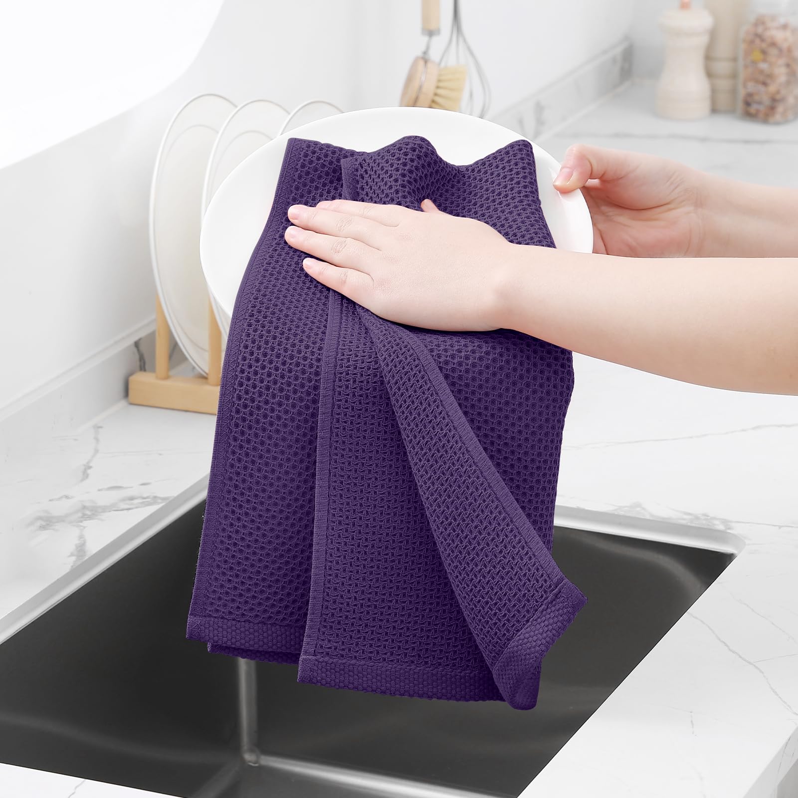 Homaxy 100% Cotton Waffle Weave Kitchen Dish Towels, Ultra Soft Absorbent Quick Drying Cleaning Towel, 13 x 28 Inches, 8-Pack, E