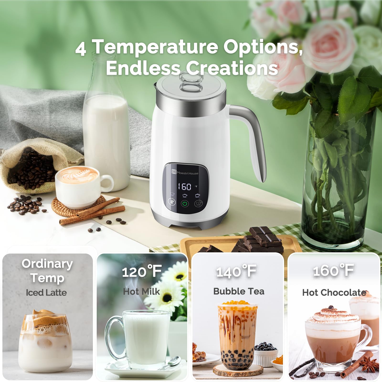 Maestri House Milk Frother, Variable Temp And Froth Thickness Milk Frother And Steamer,14.1Oz/400Ml Smart Touch Control Foam Mak
