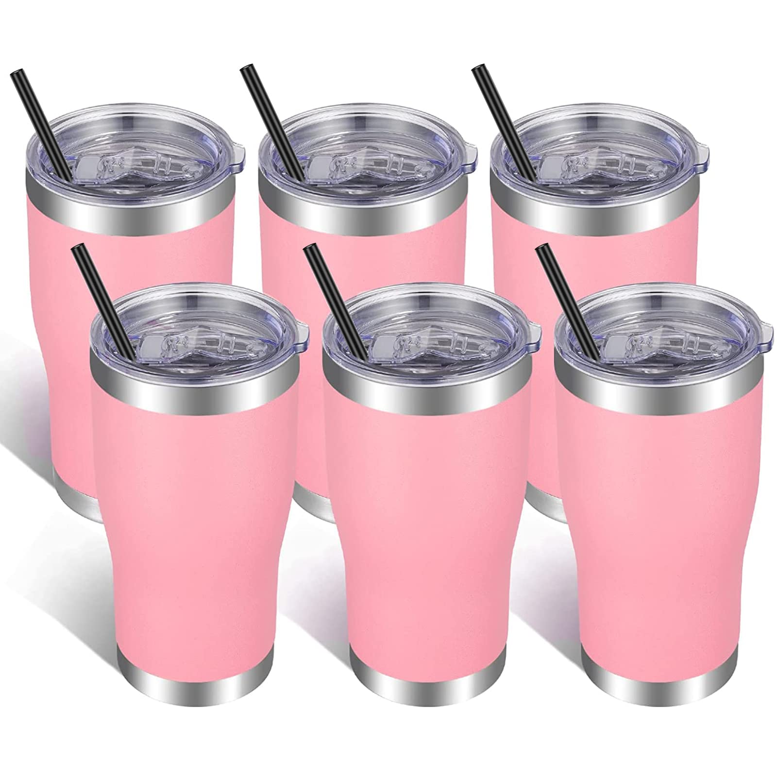 Vegond 20Oz Tumbler Stainless Steel Tumbler Cup With Lid And Straw Vacuum Insulated Double Wall Travel Coffee Mug(Pink 6 Pack)