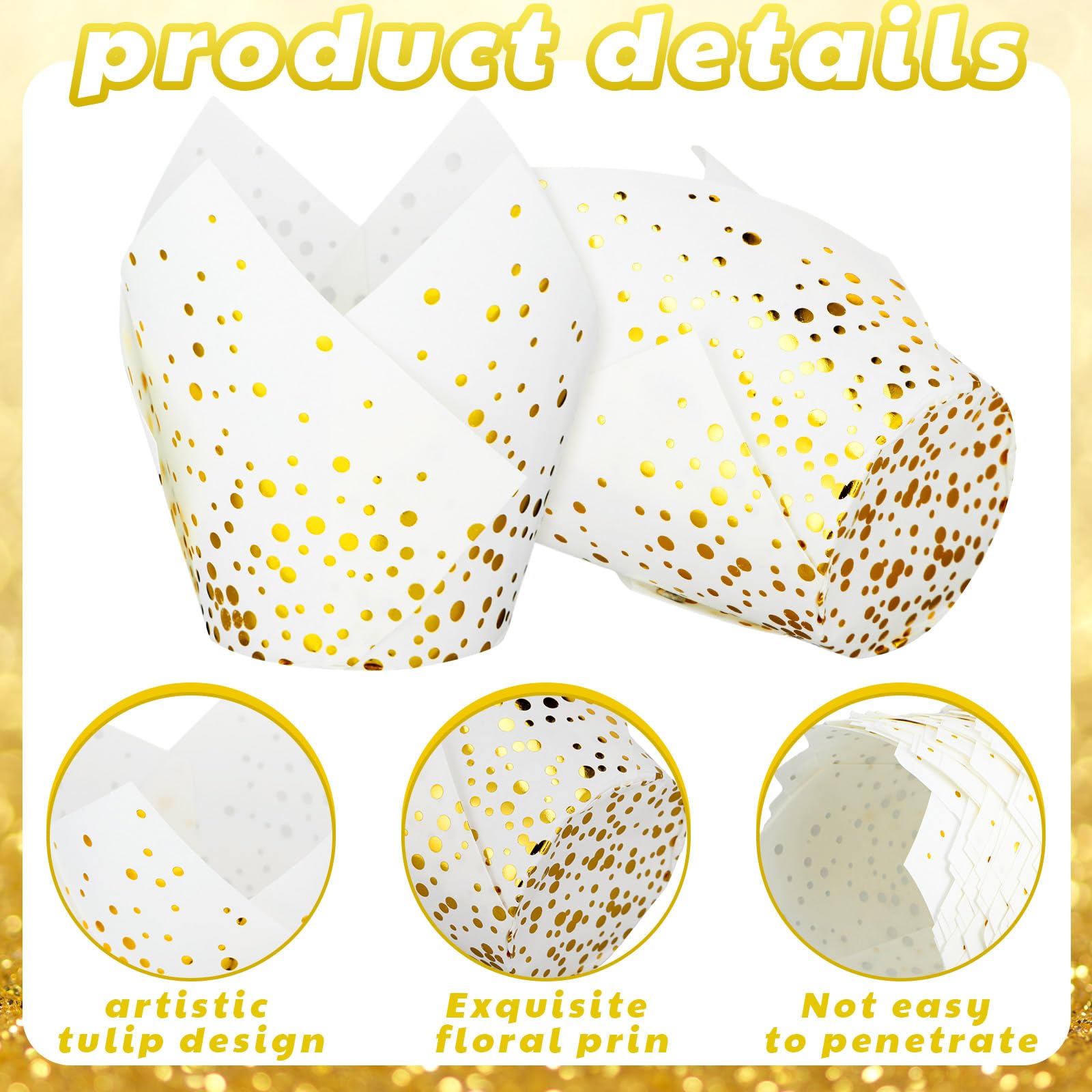 Gerrii 200 Pcs Gold Polka Dot Tulip Cupcake Liners Paper Mini Baking Cups Cupcake Wrappers Muffin Liners For Wedding Tea Party B