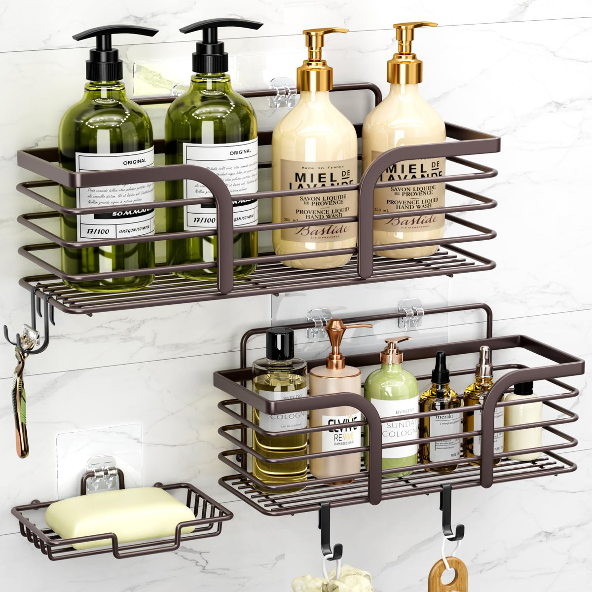 Yougai Shower Caddy 3 Pack, No Drilling Stainless Steel Hanging Shower Organizer Set, Strong Adhesive Shower Organizer For Bathr