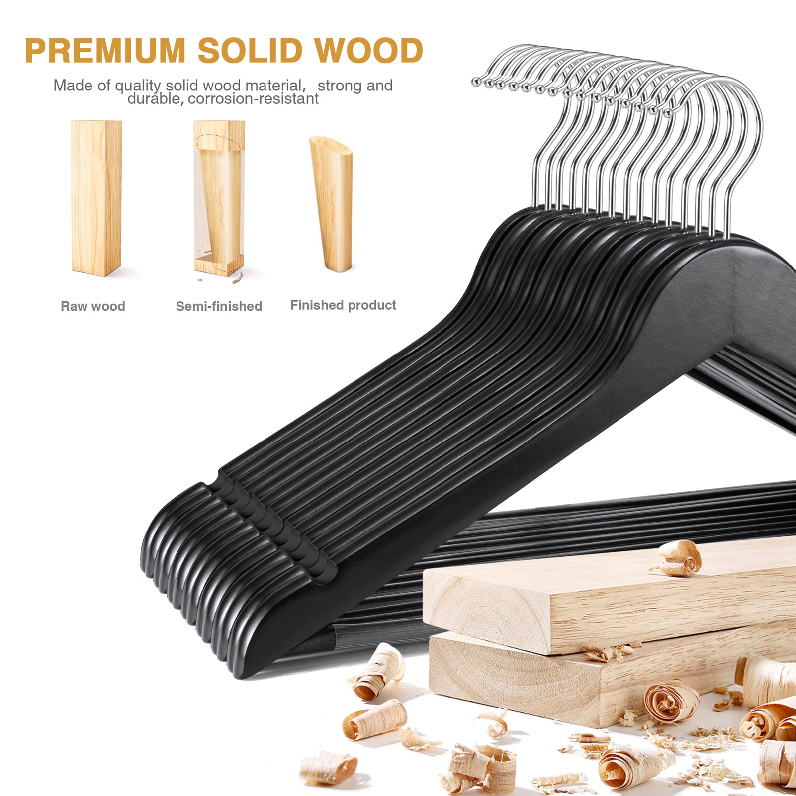 House Day Black Wooden Hangers 30 Pack Wood Clothes Hangers Smooth Finish Wooden Coat Hangers For Closet Heavy Duty Hangers Soli