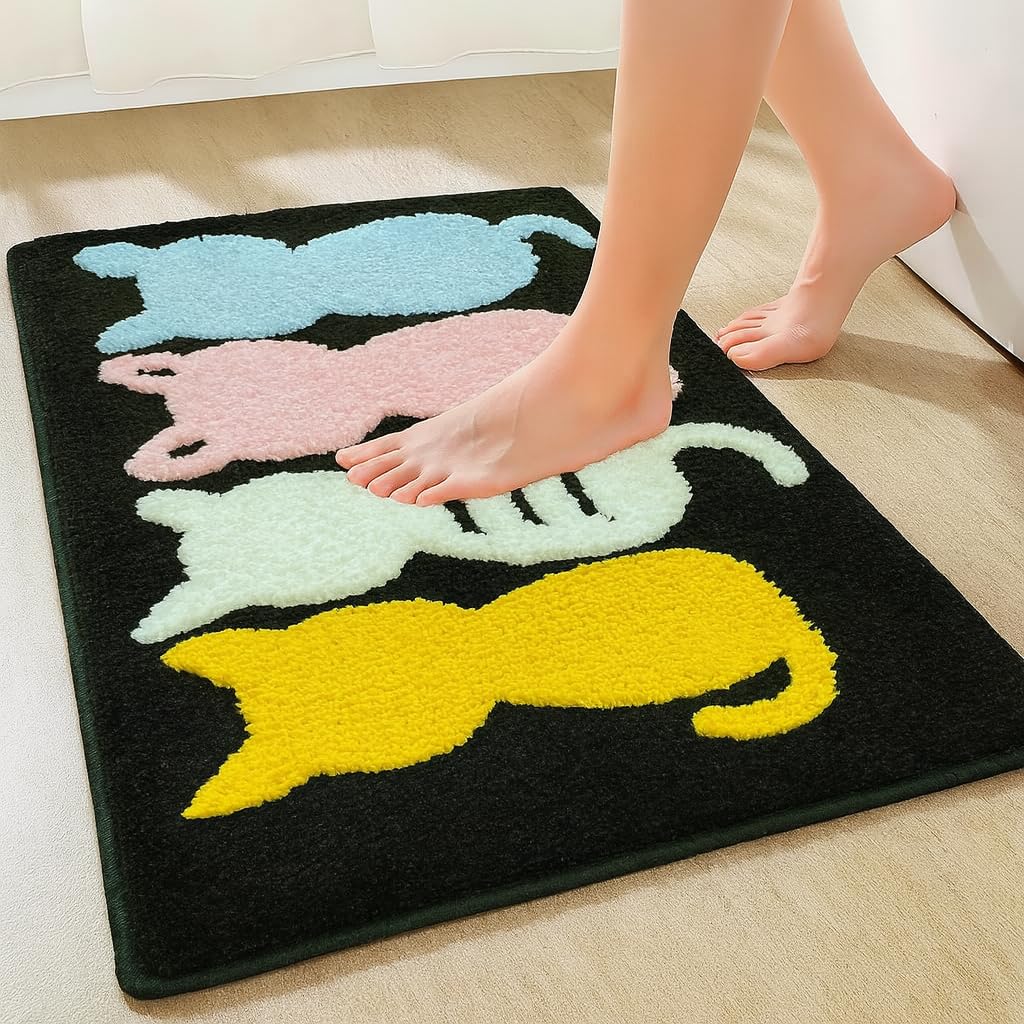 Roseate Cat Super Soft (40X60 Cm) Microfiber 2000 Gsm Bath Mat Super Absorbent Anti-Skid Door Mats For Home/Bathroom/Bedroom/Kit