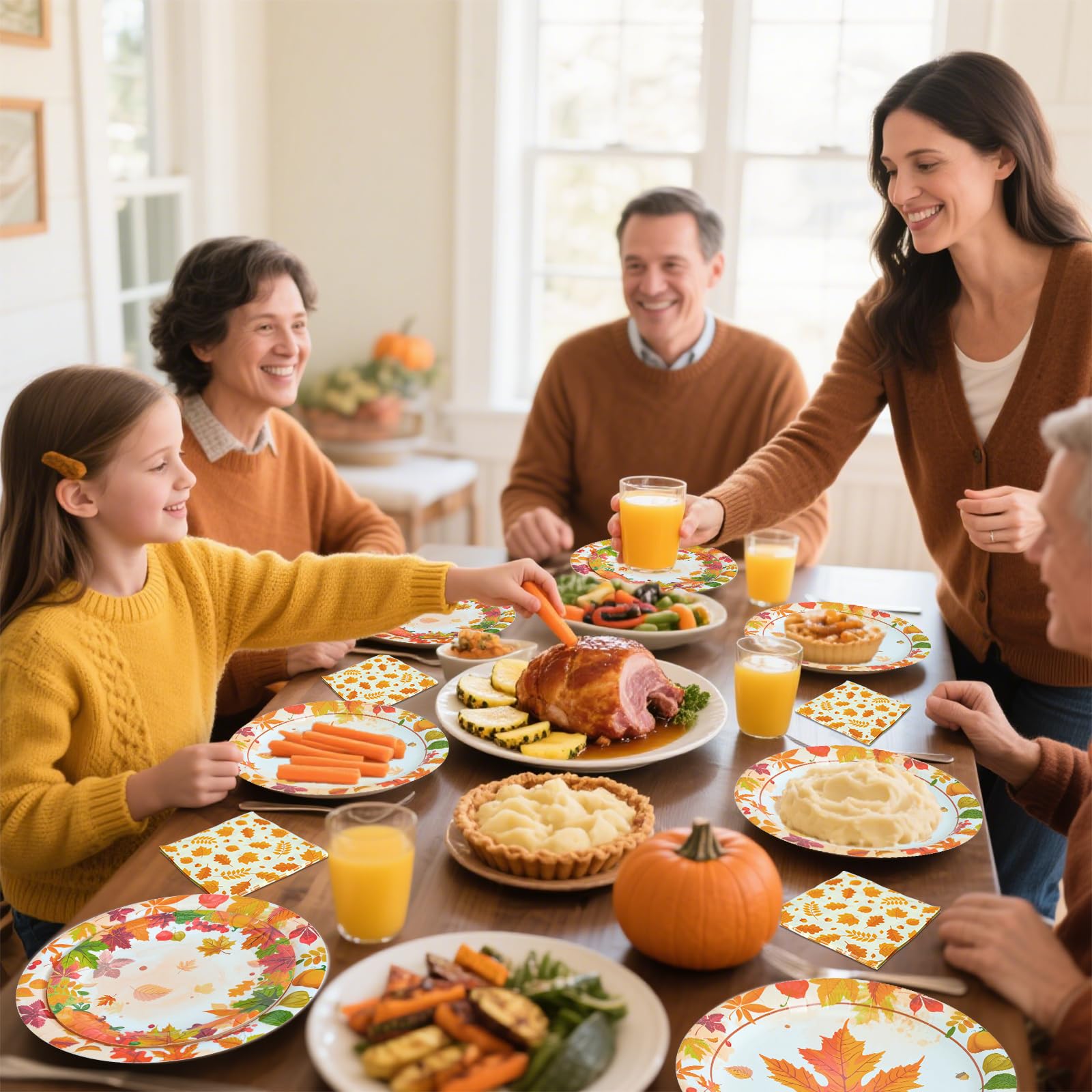 180Pcs Thanksgiving Paper Plates and Napkins Sets,Fall Plates and Napkins Disposable Fall Party Supplies for Thanksgiving Autumn