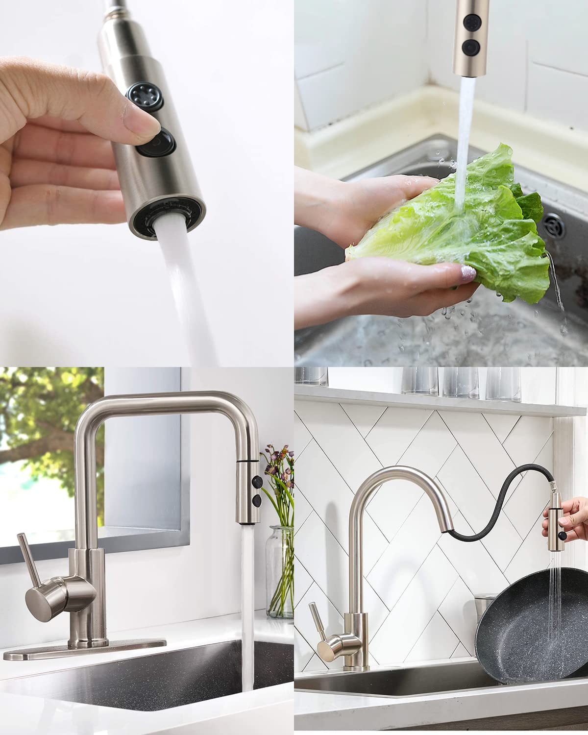 Hibbent Pull Out Sink Sprayer Head Replacement, 2 Function Kitchen Faucet Head, Bathroom Pull Down Spray Head With G1/2 Or 13/16