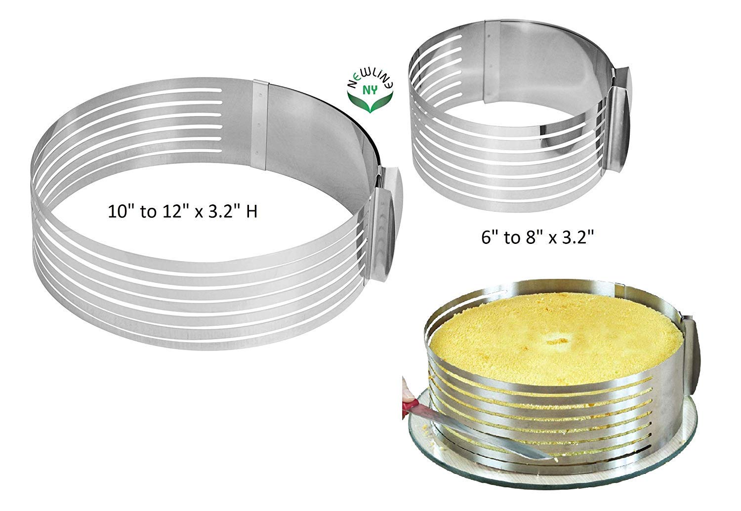 Newline Ny Stainless Steel Mousse Cake Rings 2 Pieces Cake Slicer Adjustable Multilayer Circular Molding Plating Forming Round C