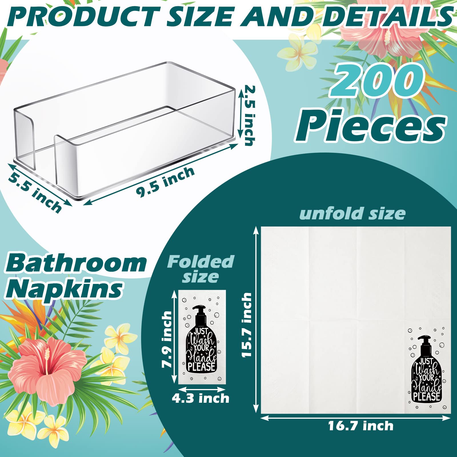 Teling 200 Packs Disposable Napkins And Acrylic Napkin Holder Disposable Hand Towels Paper Clear Guest Towel Napkin Holder Paper