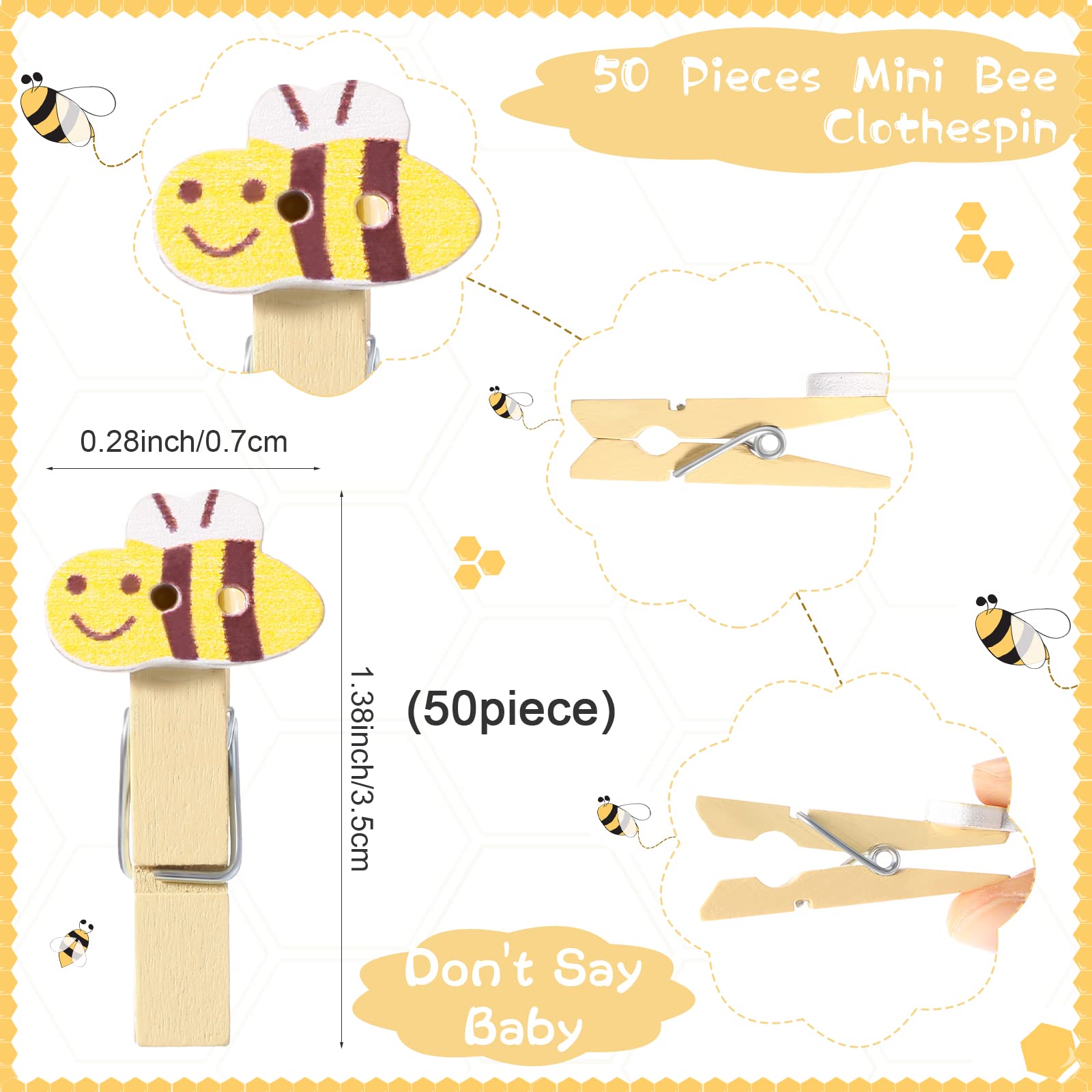 Unittype 51 Pcs Don'T Say Baby Shower Game Supplies Include Bee Theme Baby Shower Sign And 50 Mini Bee Clothespins For Boys Girl