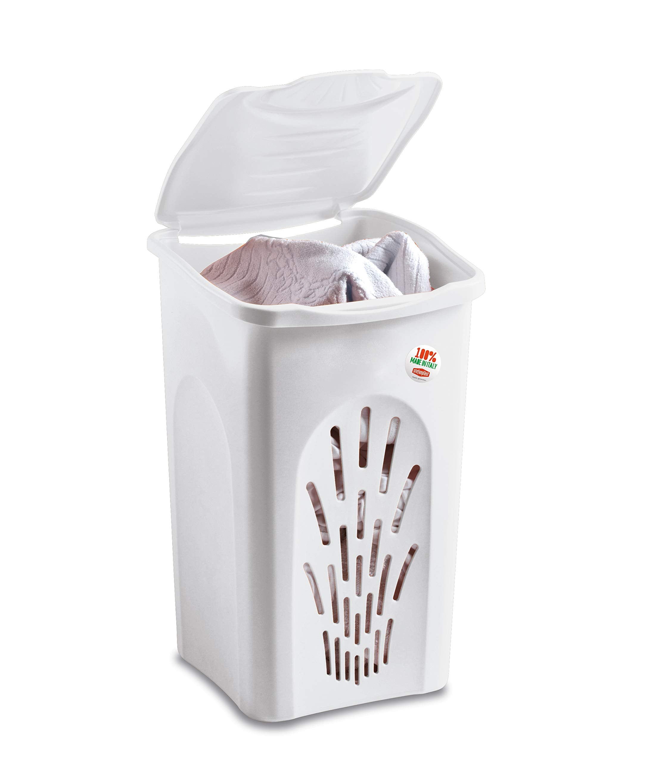 Stefanplast Primavera Line Perforated Laundry Hamper, White, 50 Litre