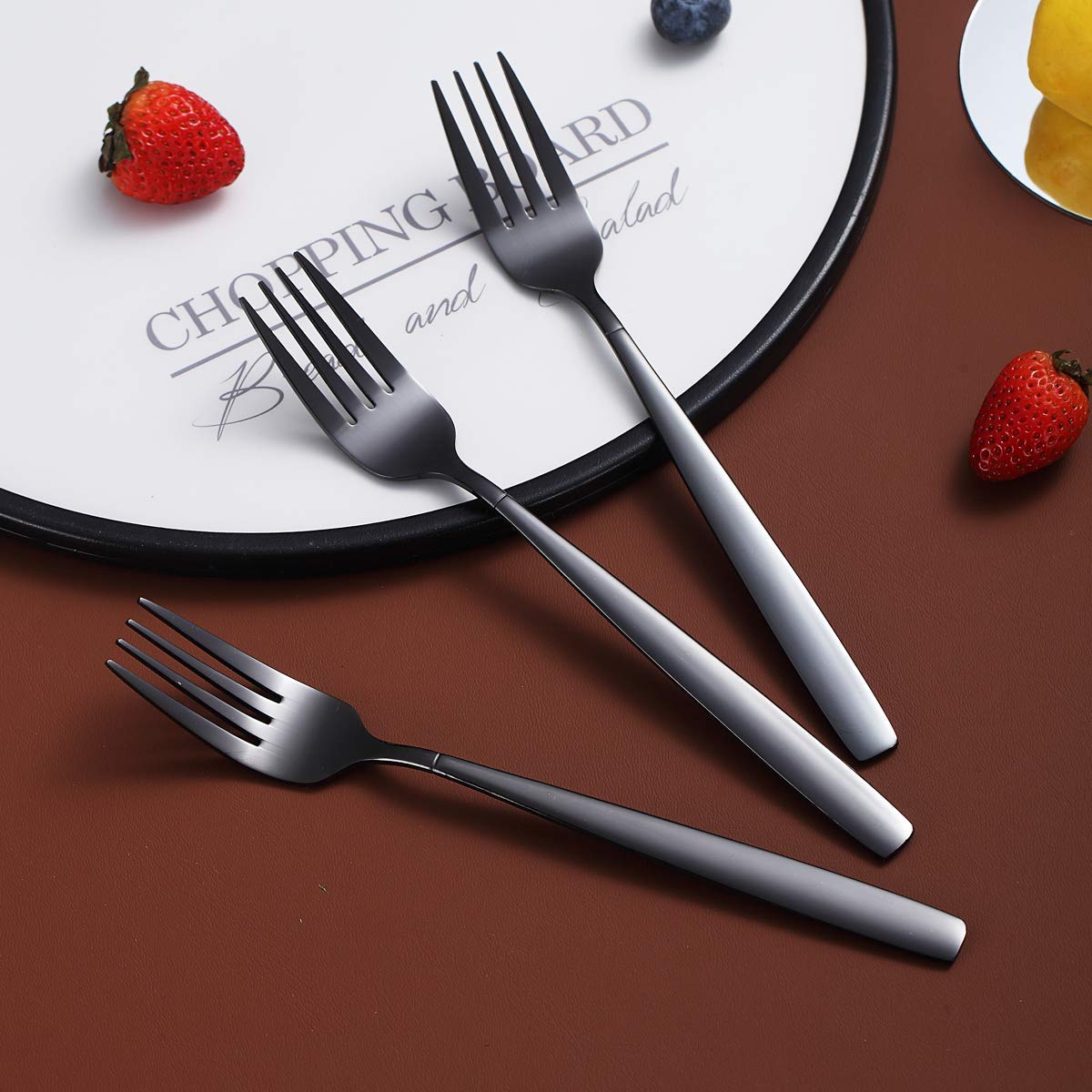 Berglander Black Dinner Forks Of 4, Stainless Steel Titanium Shiny Black Plating Fork Set, Forks And Spoons Silverware, Spoons A