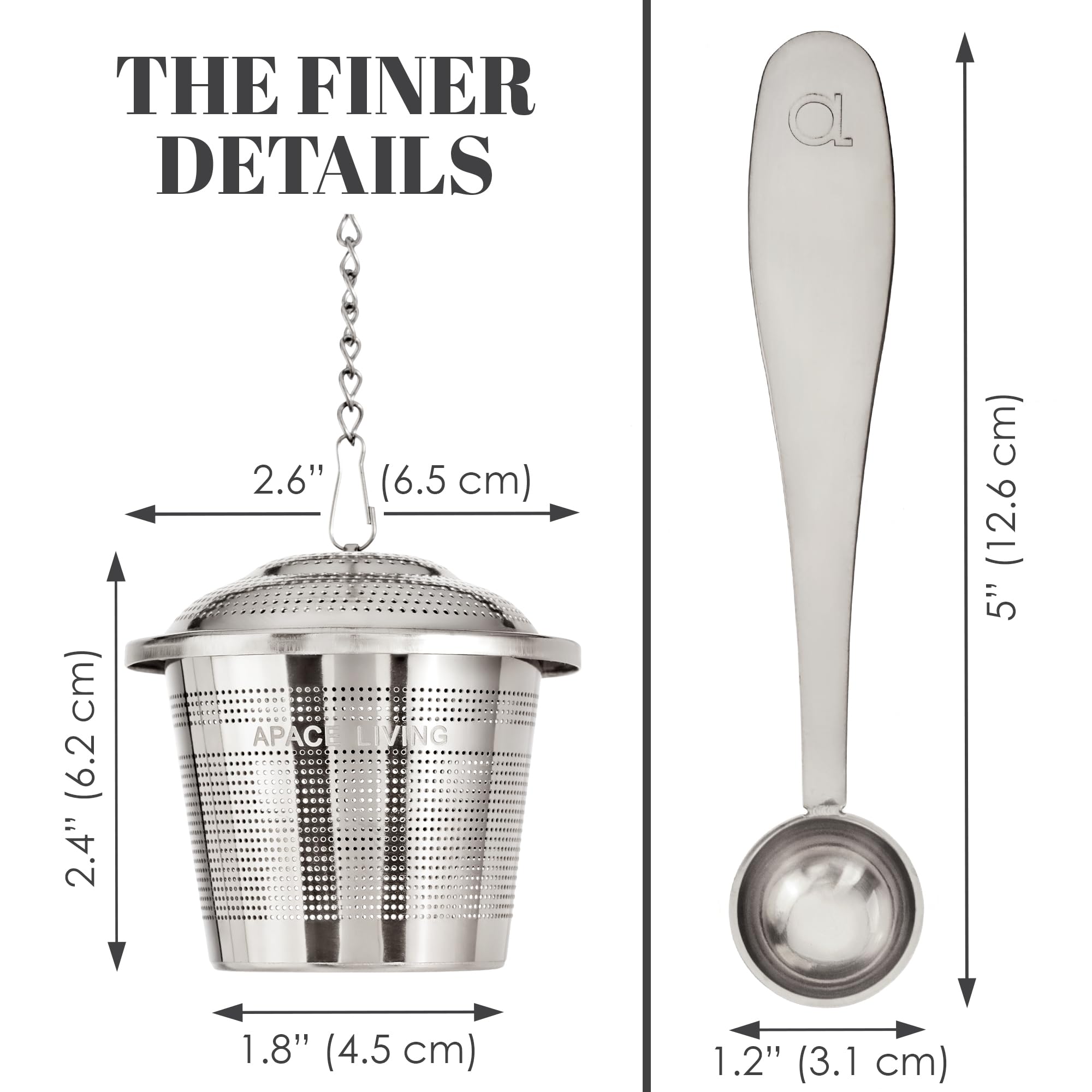 Large Tea Infuser (Set Of 2) With Tea Scoop And Drip Trays By Apace - Multi Cup Size Stainless Steel Loose Leaf Tea Strainer And