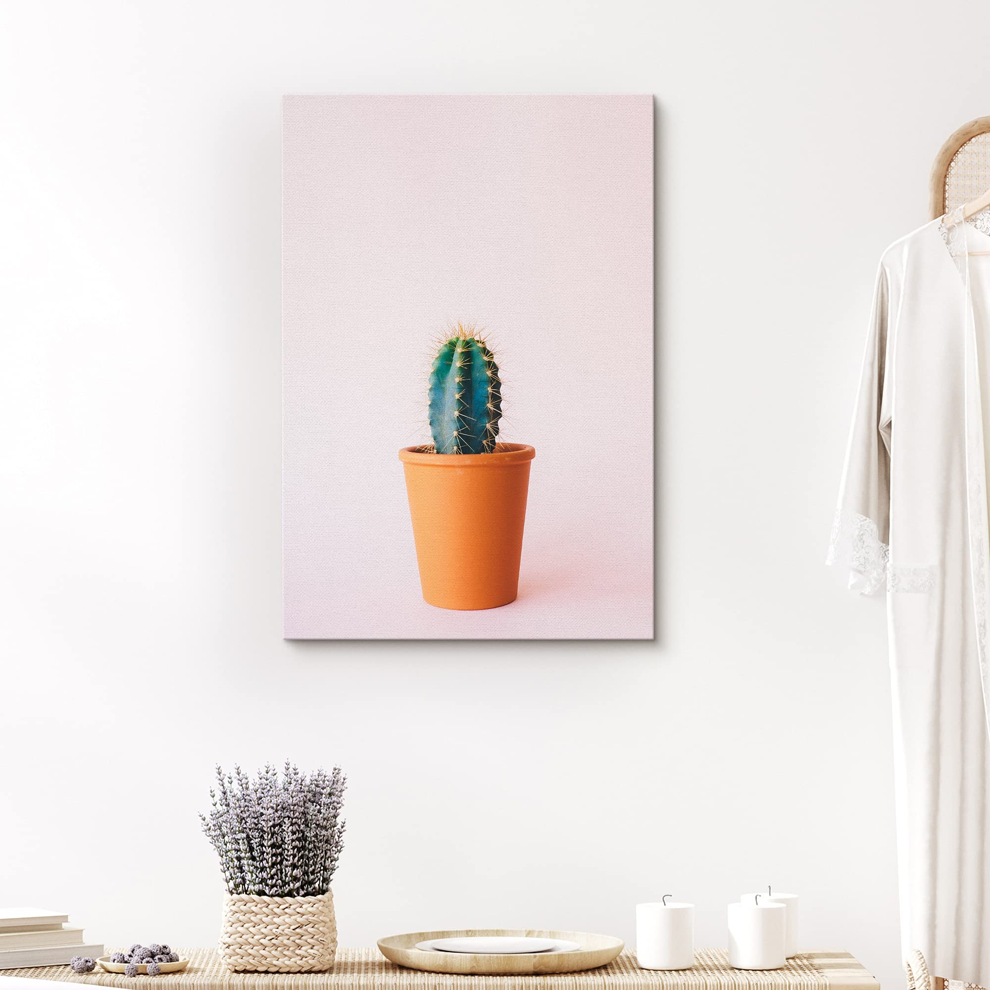 Signford Canvas Print Wall Art Green Cactus In Brown Clay Pot Floral Plants Photography Realism Southwest Relax/Calm Multicolor