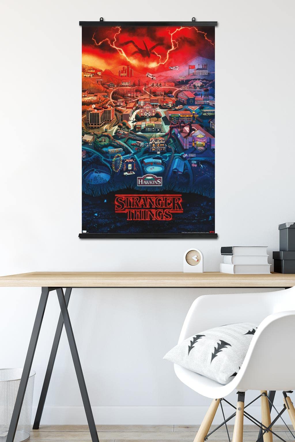 Trends International Netflix Stranger Things: Season 4 - Hawkins, Indiana Wall Poster, 22.375'' X 34'', Poster & Clip Bundle