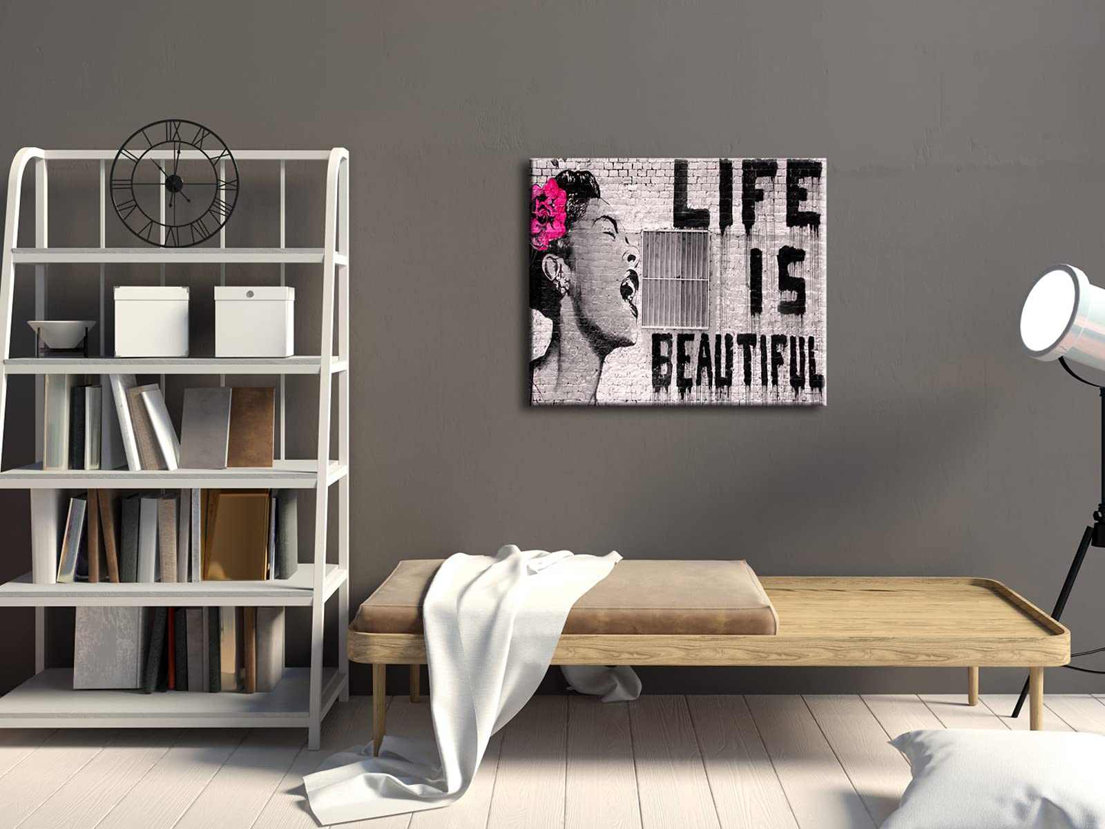 Wieco Art Abstract Giclee Canvas Prints Wall Art Ready To Hang For Kitchen Home Office Decor Banksy Life Is Beautiful Large Mode