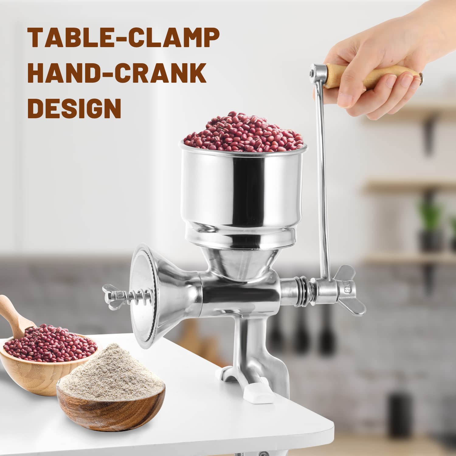 Moongiantgo Hand Grain Mill Manual Coffee Grinder Coarseness Adjustable Stainless Steel Hand Crank Grinding Tool With Table Clam