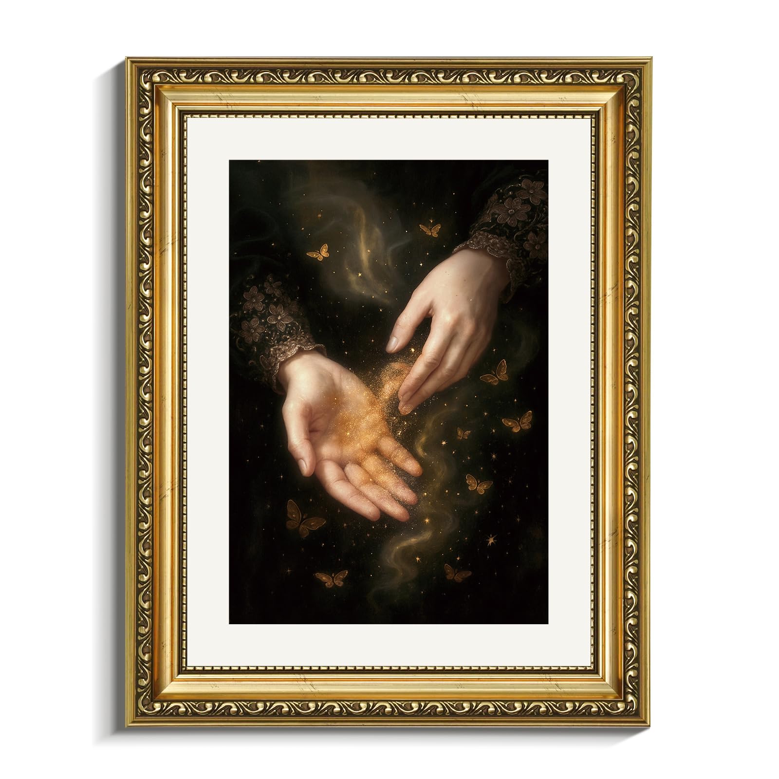 Viyyiea Gold Framed Wall Art, Magic Hands Gothic Canvas Print Home Decor Vintage Art Painting Pictures Bathroom Wall Decor, Dark