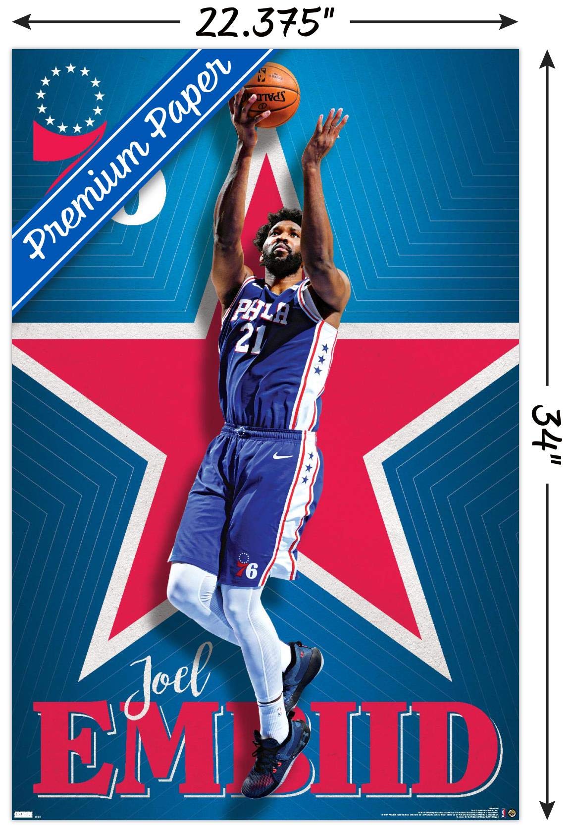 Trends International Nba Philadelphia 76Ers - Joel Embiid 20 Wall Poster, 22.37'' X 34.00'', Premium Unframed Version