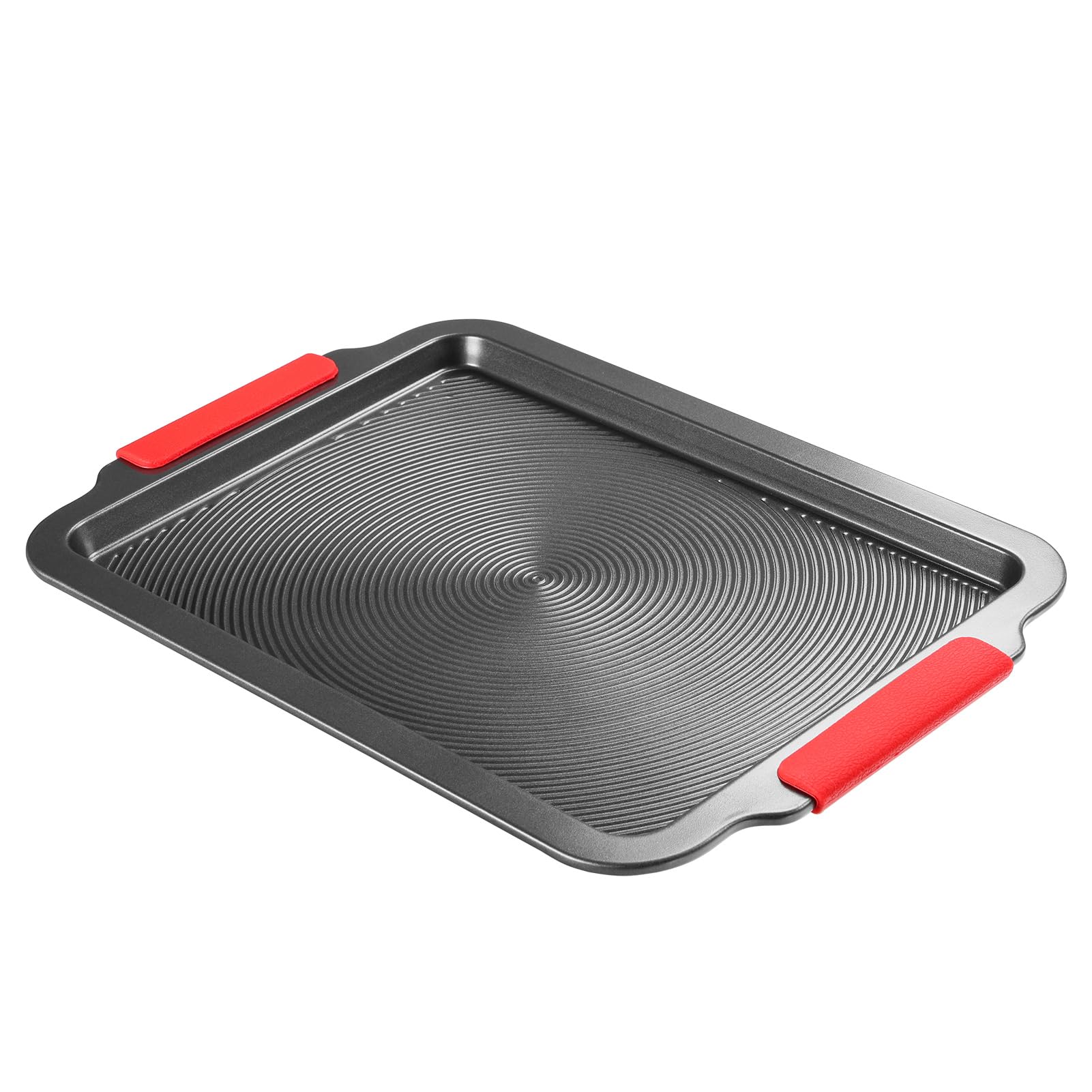 Biubumtu Baking Sheet with Circle Grooves, 1Piece 16x11in Nonstick Cookie Sheets for Baking & Roasting, Baking Pans with Red Gr