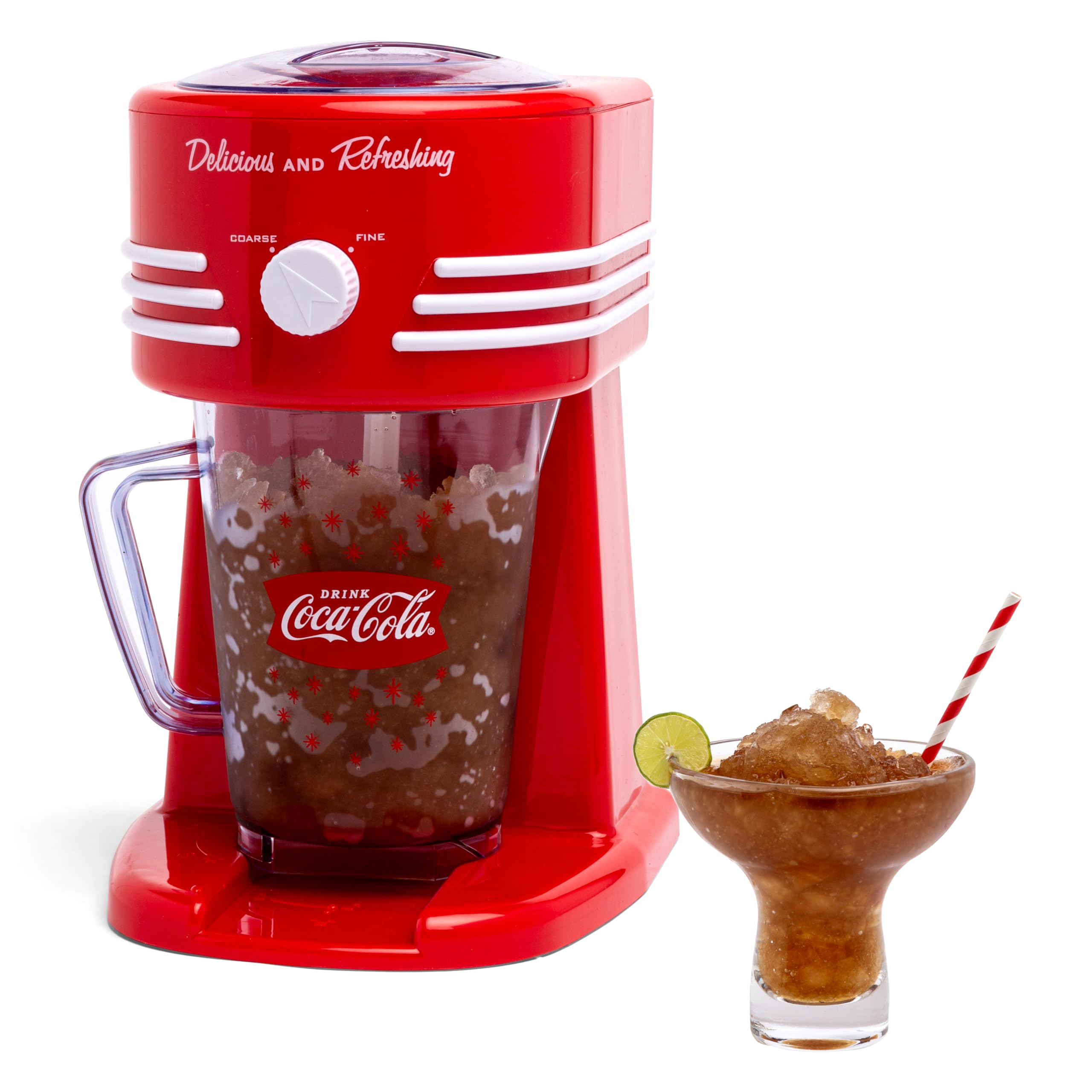Nostalgia Coca-Cola Frozen Drink Maker And Margarita Machine For Home - 40-Ounce Slushy Maker With Stainless Steel Flow Spout -