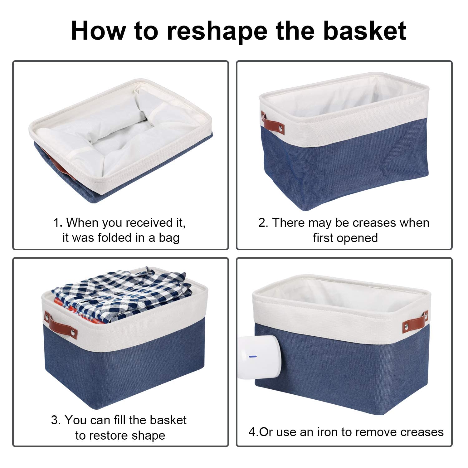 Univivi 4Pc Large Storage Baskets Foldable Fabric Storage Bins For Closet Shelf For Organizing Blue Storage Baskets With Handles