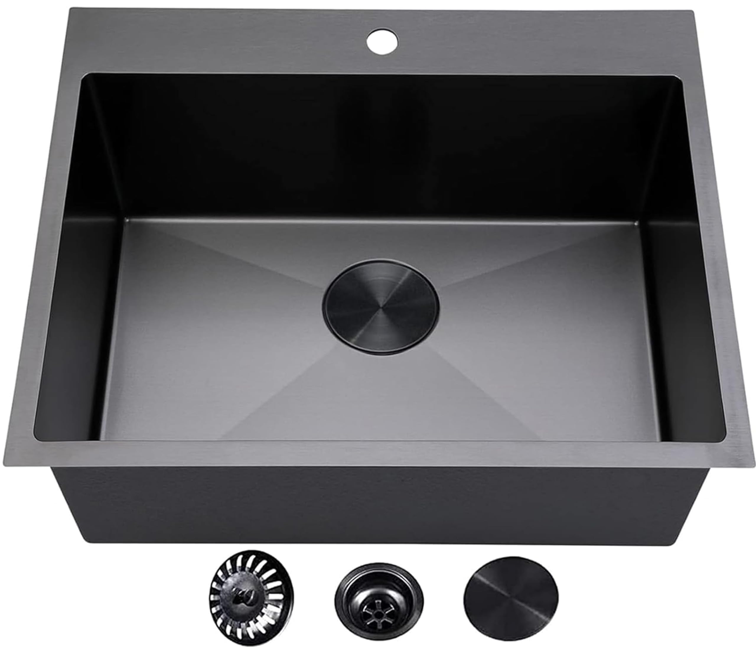 Vccucine 25X22 Gunmetal Black Drop In Kitchen Sink,Top Mount Overmount Stainless Steel Handmade Single Bowl Bar Sink, Small Rv L