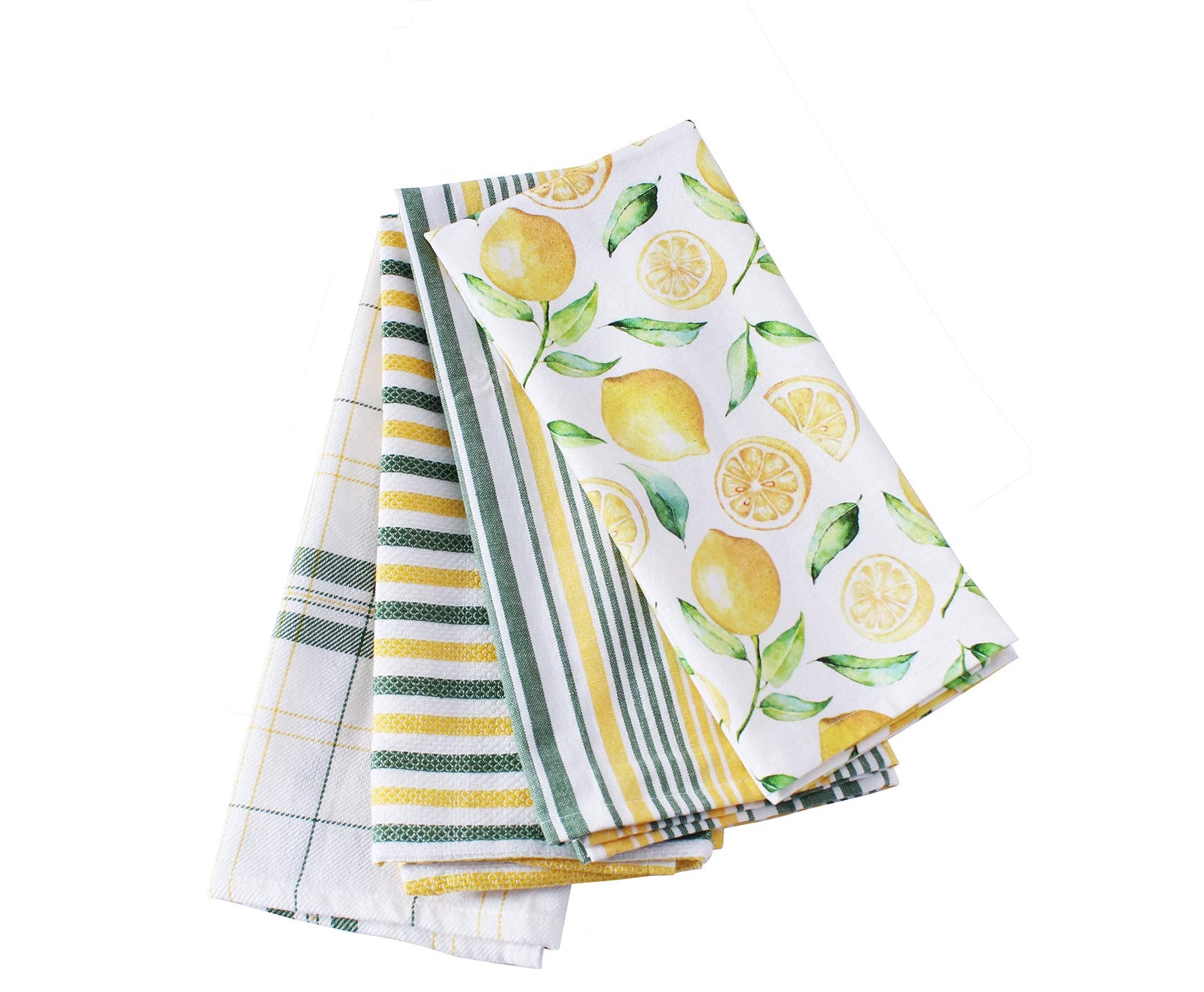 Accenthome Cotton Kitchen Towels Set Of 4 - Absorbent Dish Towels Set | Tea Towels | Bar Towels | Lemon Yellow Printed Kitchen D