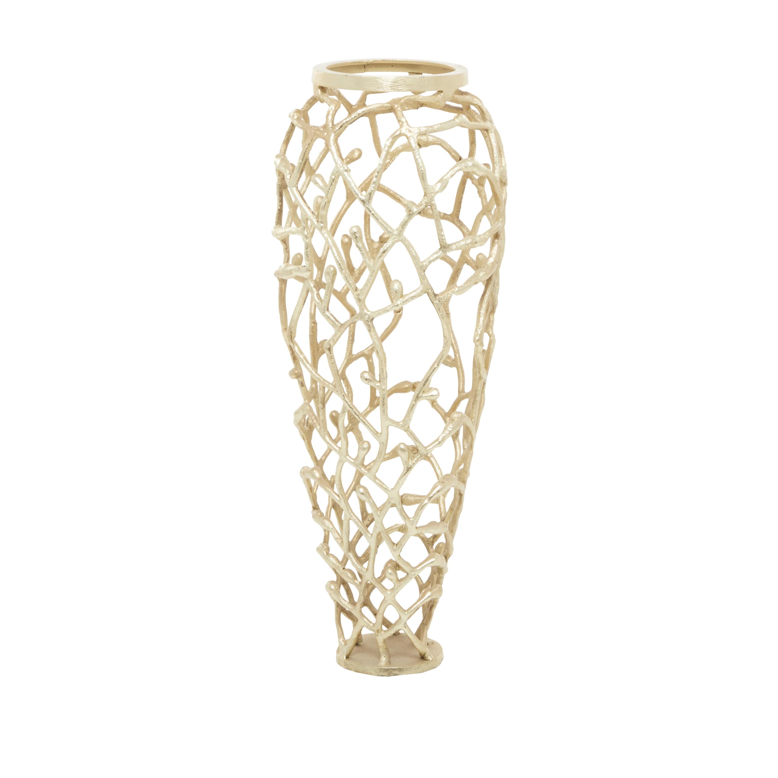 Deco 79 Aluminum Metal Coral Decorative Vase Centerpiece, Vase for Home Decoration, 9 x 9 x 23, Gold