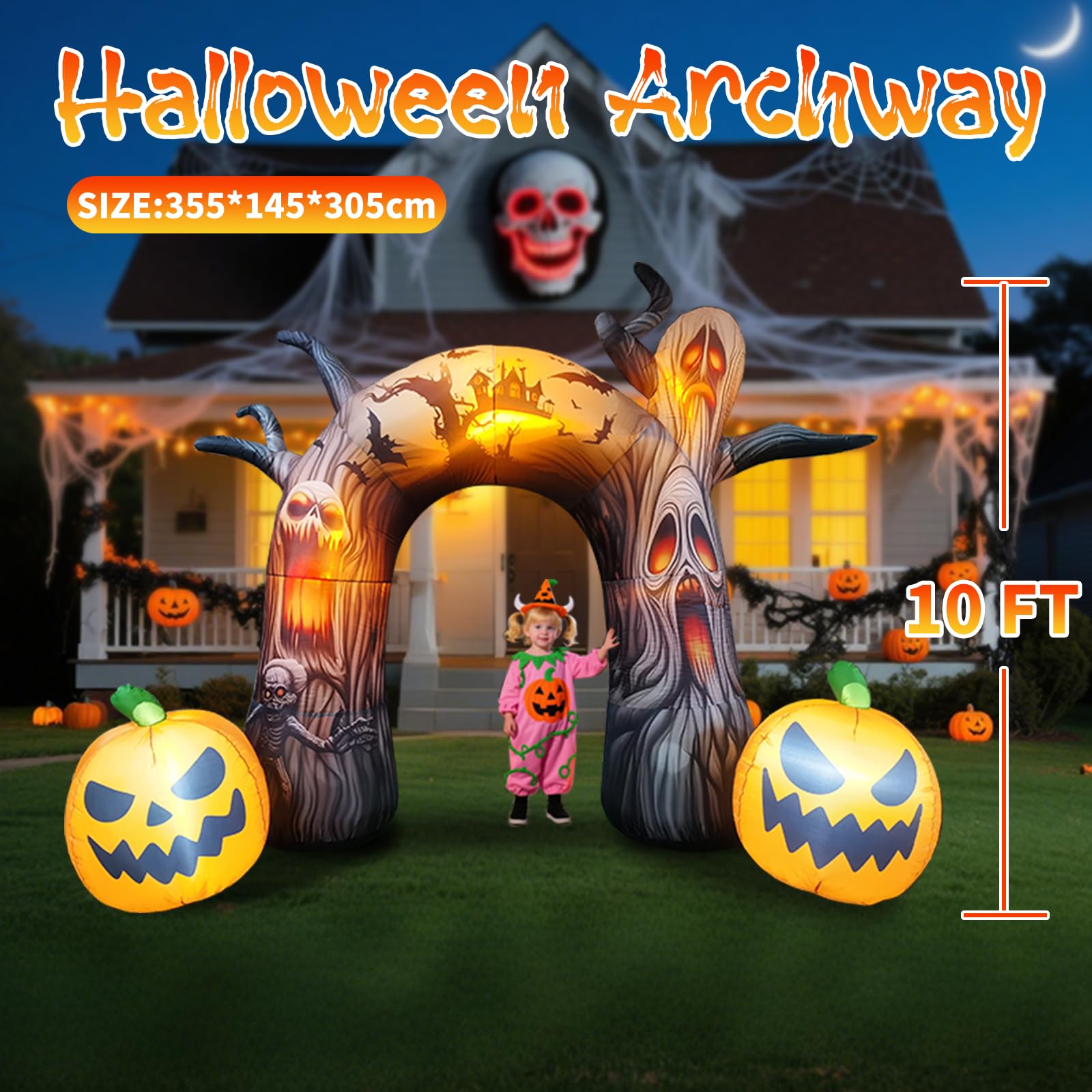 10FT Halloween Arch Inflatable with Built-in LED Lights, Demon Archway Inflatables Decoration, Blow Up Lawn Yard Garden Inflatab