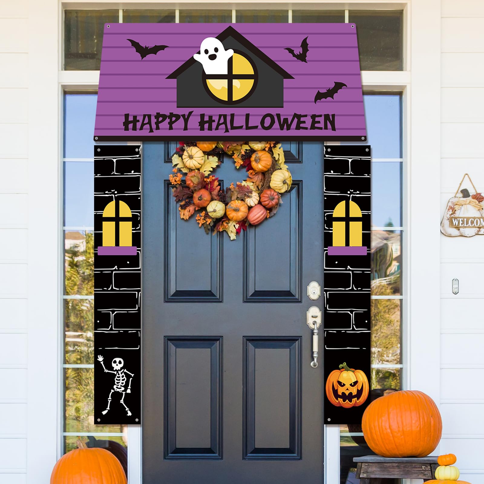 HunnmingRe 71 Inch 3 Pcs Halloween Ghost Style Door Banner Merry Wrap Xmas Cover for Classroom Home