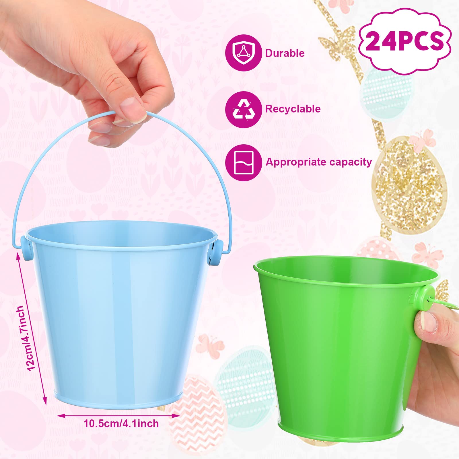Yunsailing 24 Pcs Metal Bucket 4.1 X 4.7 Inch Mini Easter Buckets With Handle Small Iron Pail Colored Galvanized Bucket For Plan