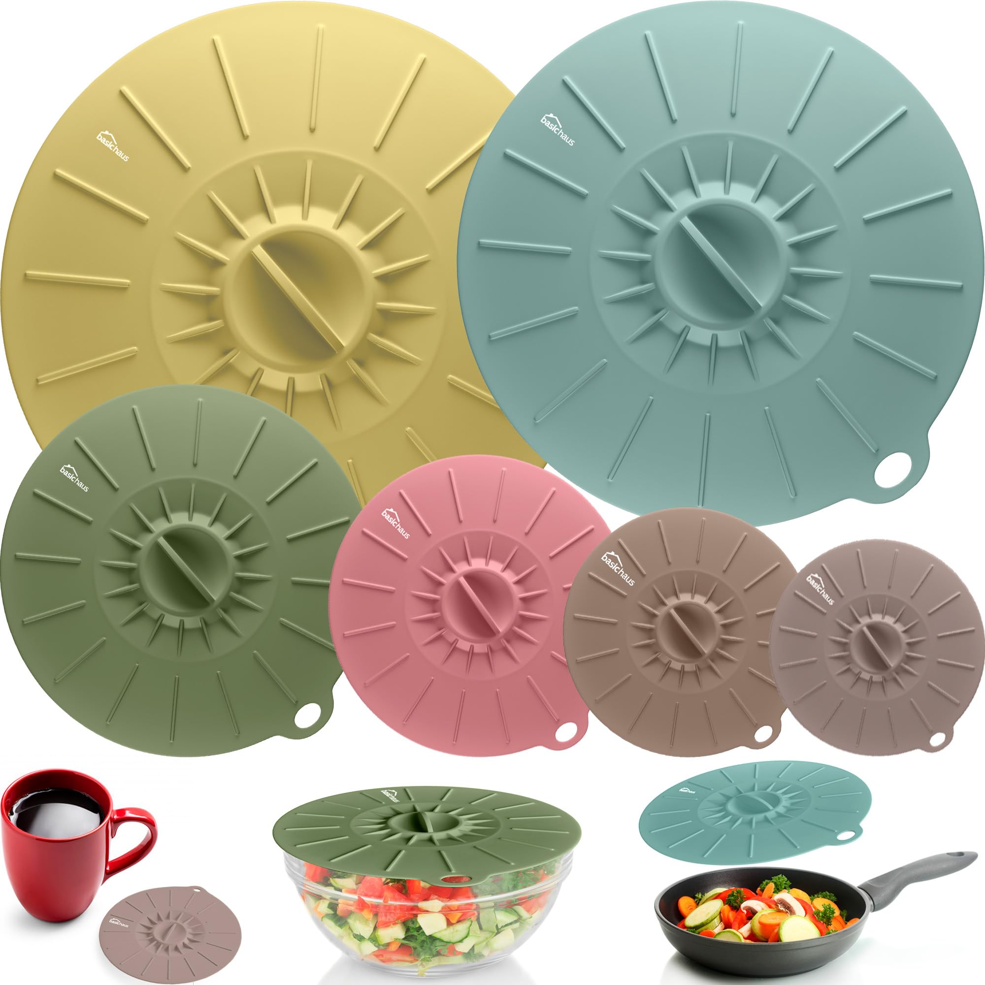 Silicone Lids for Food Storage  6 Pack  6 Sizes  Reusable Silicone Bowl Covers for Pots and Pans  Microwave Splatter Cover 