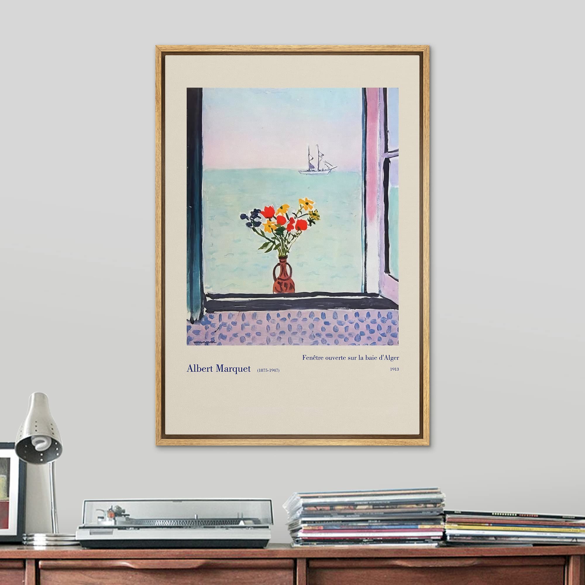 Signleader Framed Canvas Print Wall Art Algerian Bay Window By Albert Marquet Classic Vintage Illustrations Fine Art Decorative