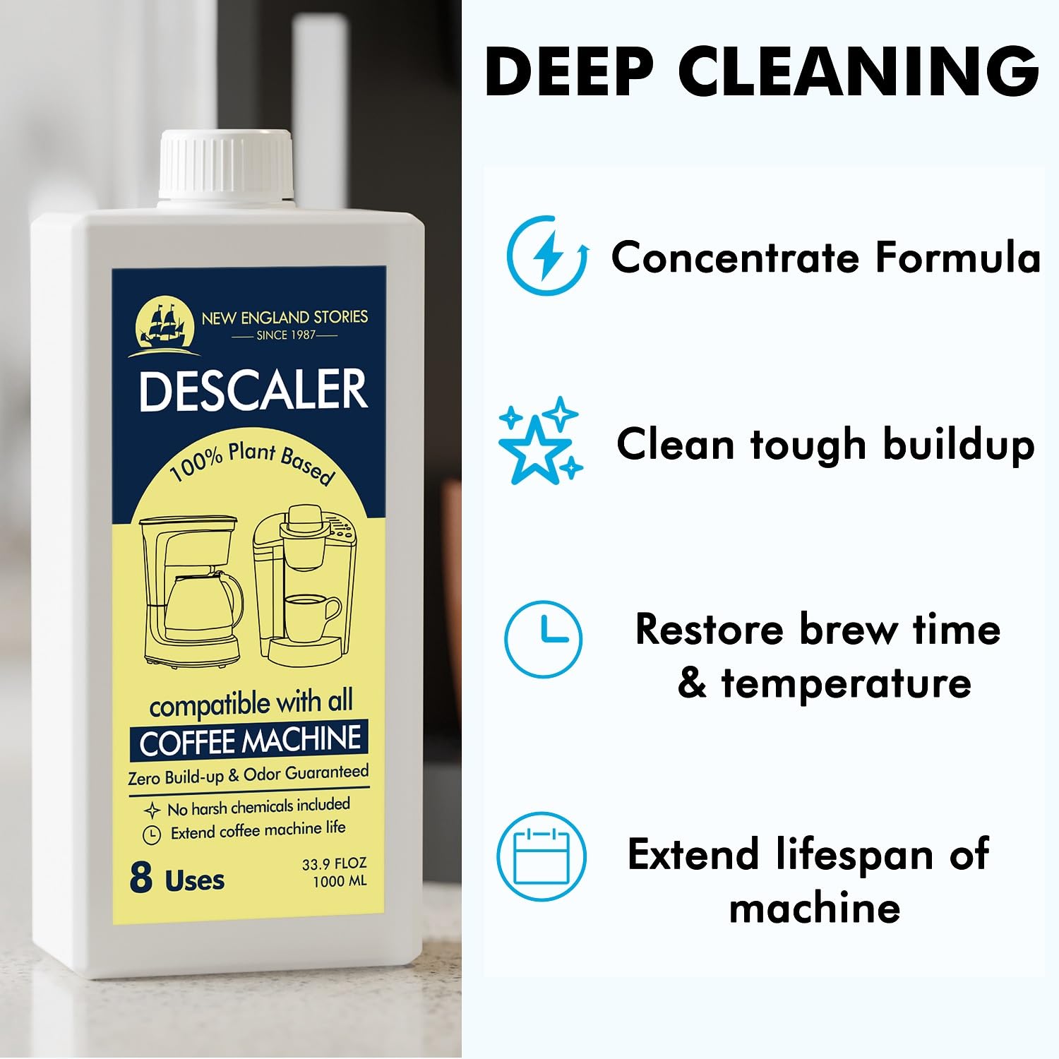 8 Uses Descaling Solution Compatible With Keurig, Nespresso, Breville, Delonghi, Jura, Ninja - 33.8Oz Coffee Machine Descaler, E