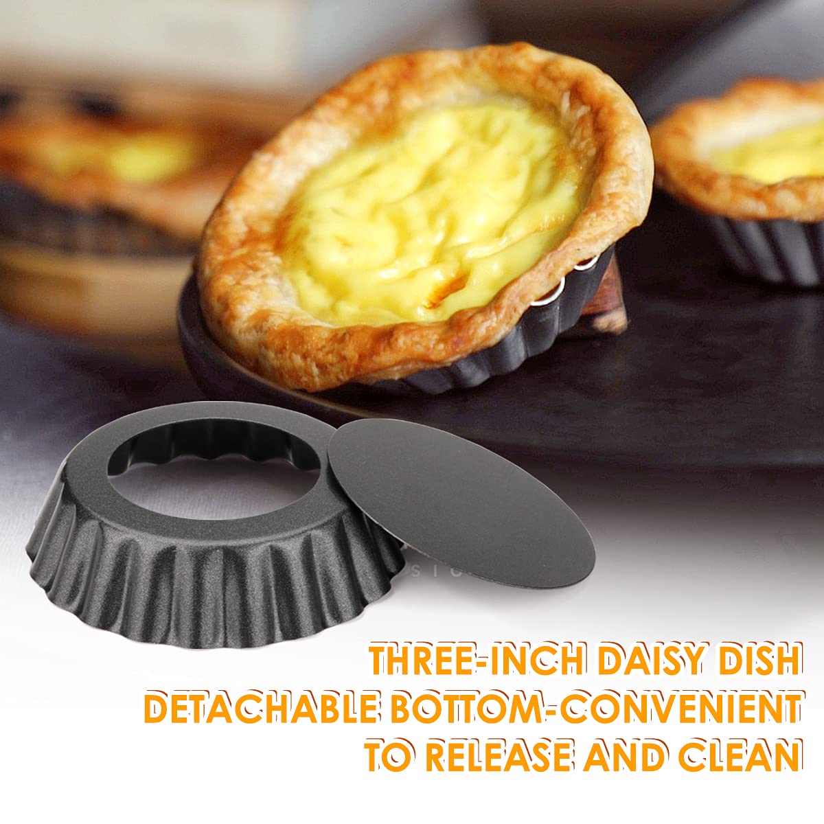 Cyimi 12 Pcs Egg Tart Molds, 3'' Mini Tart Pans Removable Bottom, Cupcake Cake Muffin Mold Tin Pan Baking Tool, Reusable Quiche