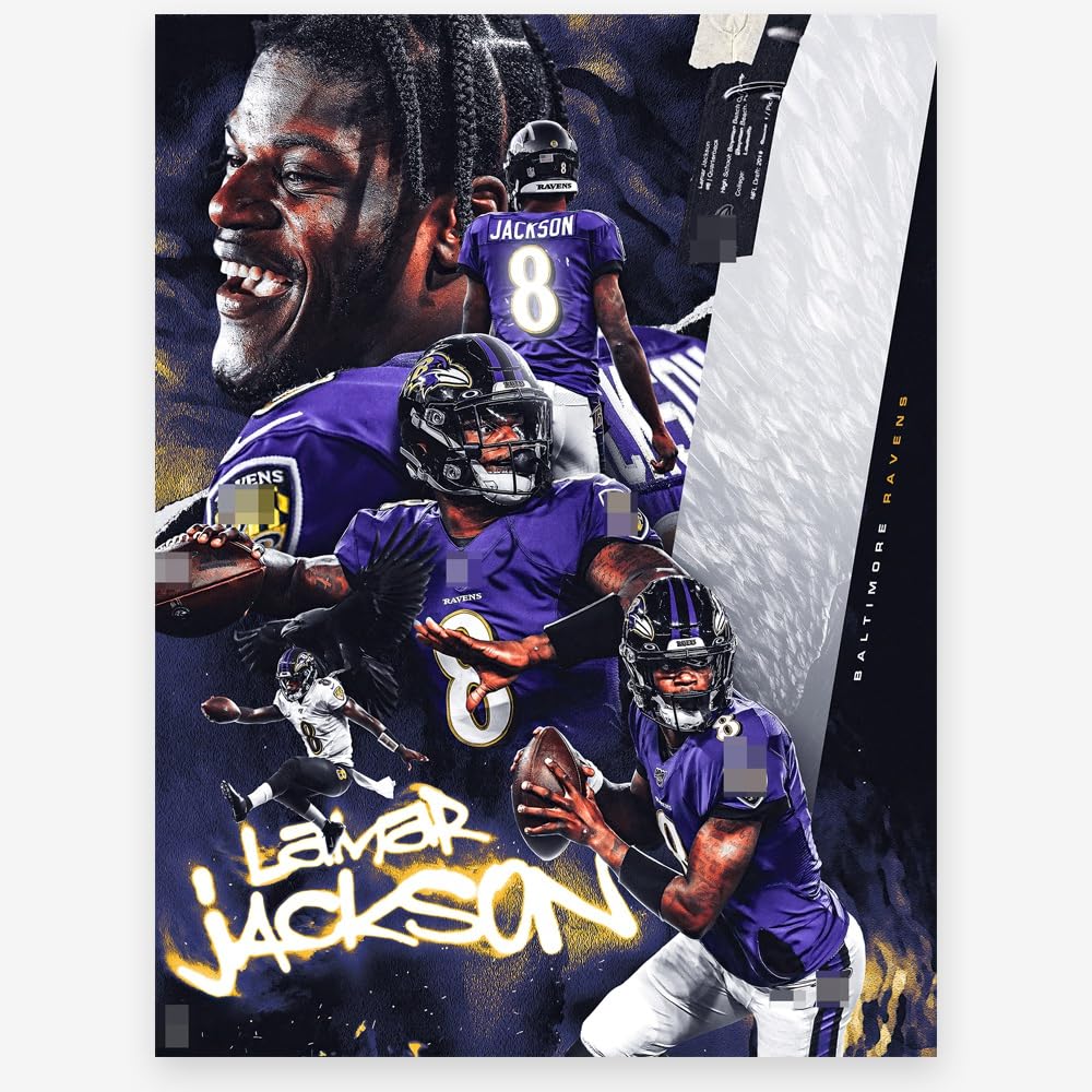 Whzkcyh 2025 Rugby Star Lamar Jackson Poster For Kids Bedroom Wall Decor-Football Superstar Signed Posters Canvas Art Print Pict