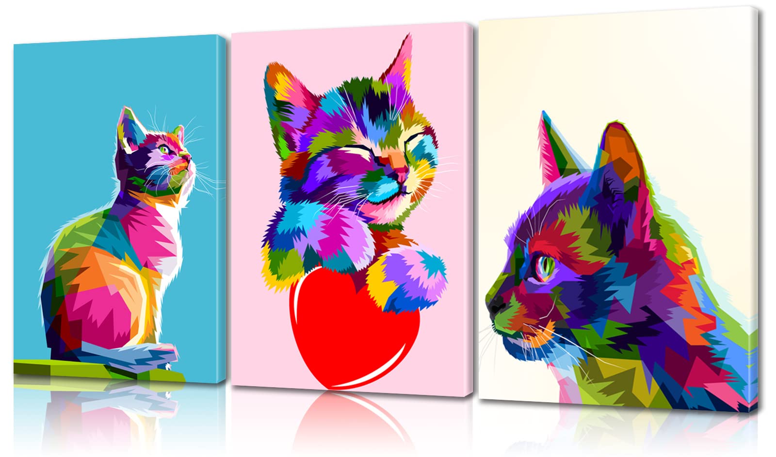 3 Pieces Colorful Cat Decor Cat Poster Pop Art Cat Wall Art Animal Wall Art Cat Wall Decor Animal Posters Cat Home Decor Cat Pic