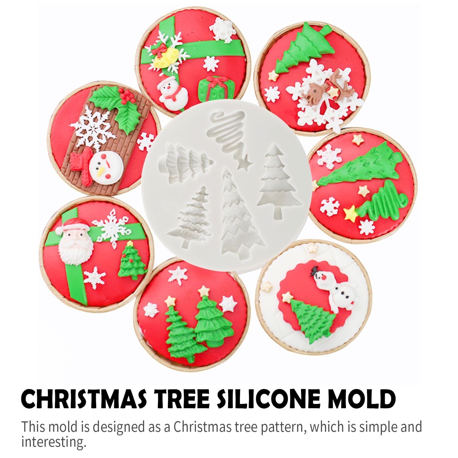 Christmas Tree Silicone Mold Cake Decor Moulds Fondant Cake Suger Molds Sugarcraft Chocolate Tools-Small (3.9Inch)