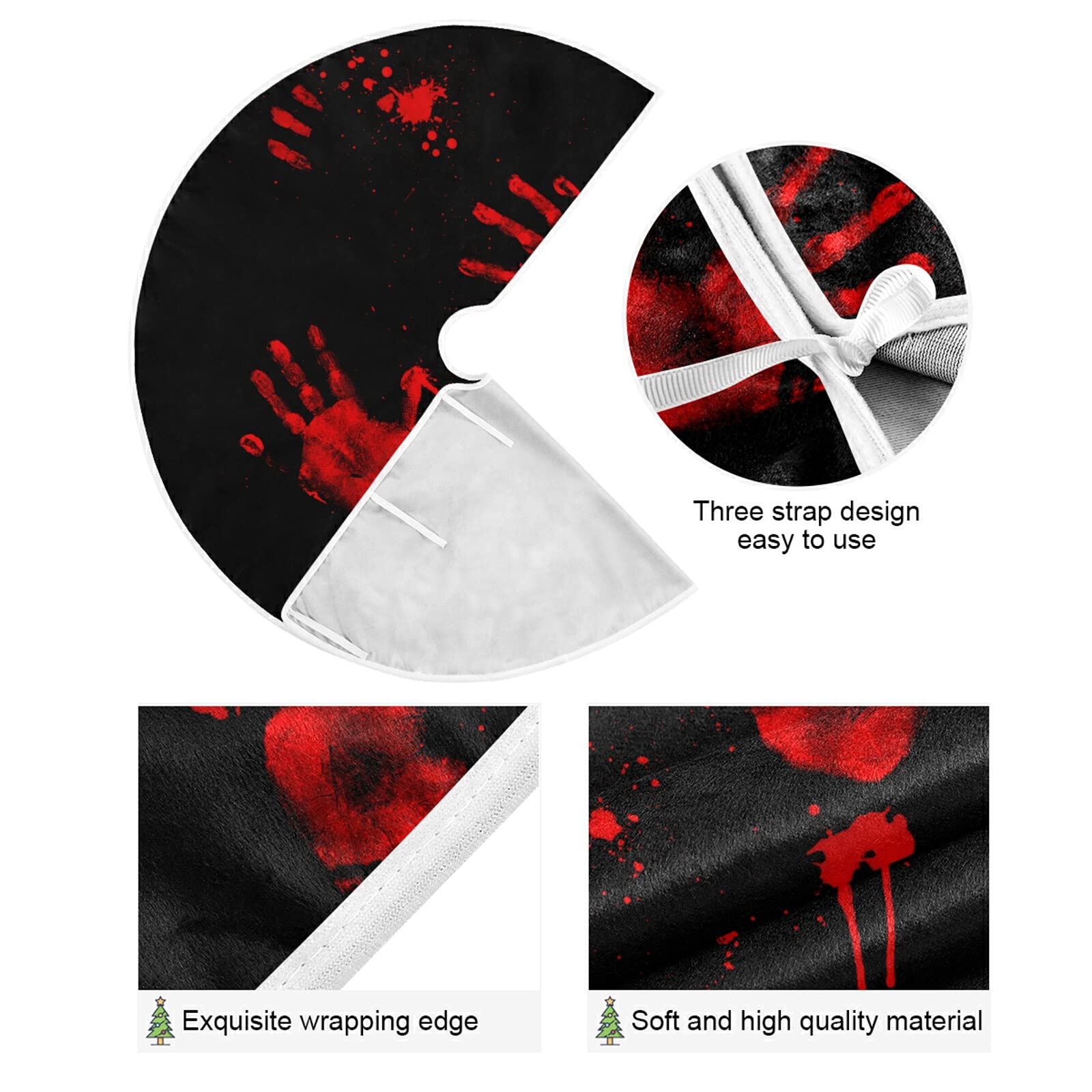 Halloween Bloody Hand Paw Spooky Tree Skirt, Seasonal Tree Mat Holiday Party Supplies Ornaments Indoor Outdoor Decorations for T