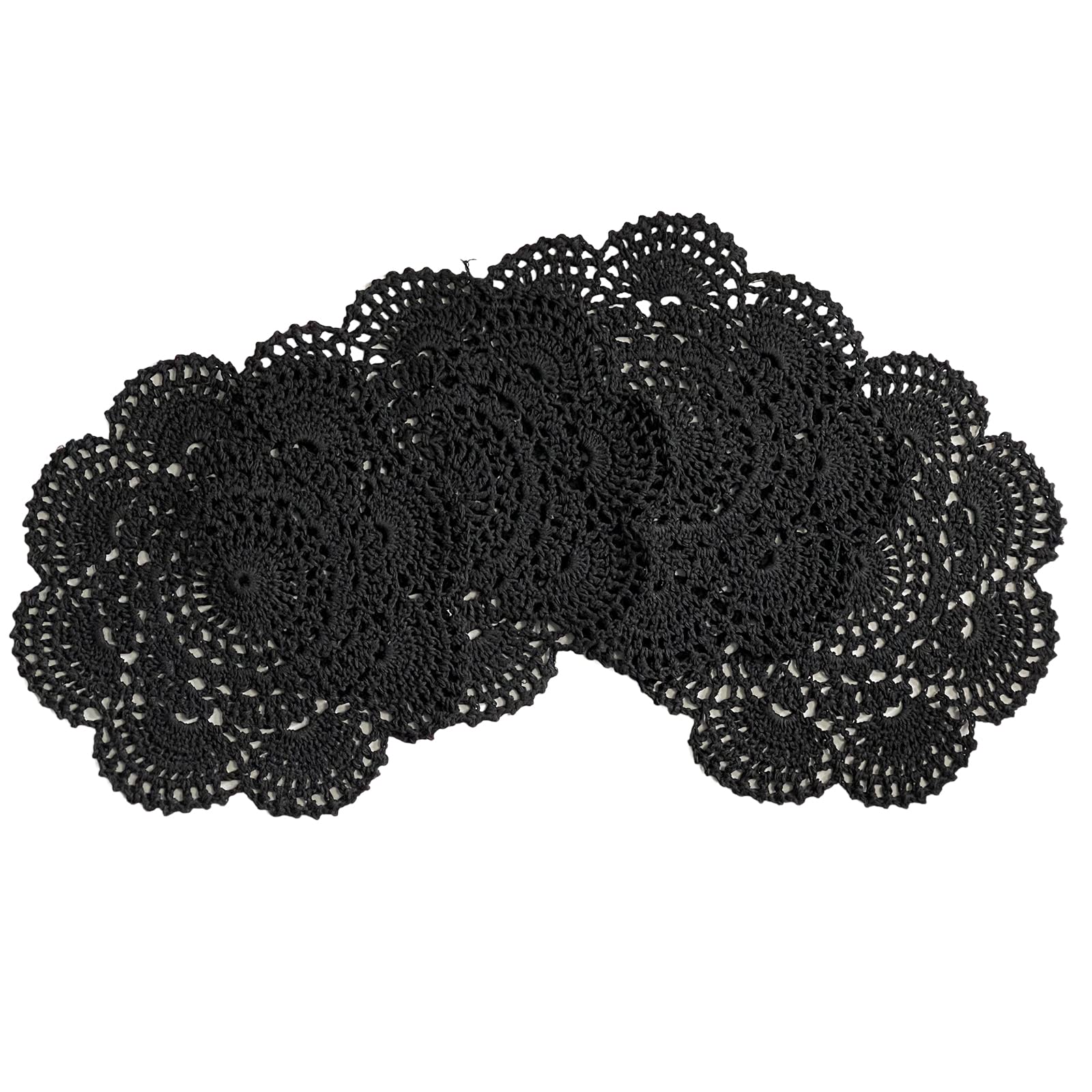 Phantomon 8 Inch Doilies Crochet Round Lace Doily Handmade Placemats 100% Cotton Crocheted Coasters, Pack Of 4 (Black)