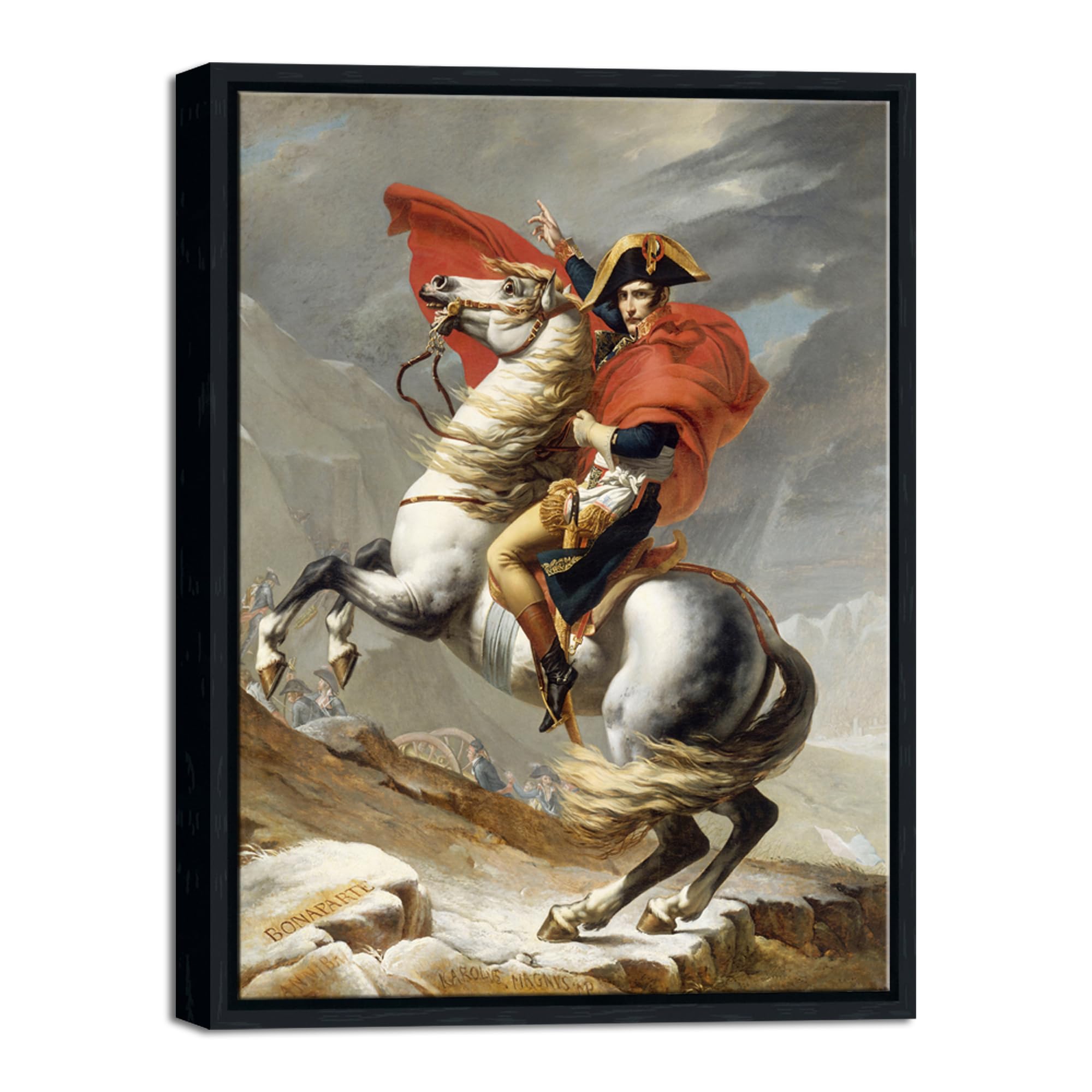 Wieco Art Framed Napoleon Crossing The Alps Of Jacques-Louis David Oil Paintings Reproduction Abstract Hd Prints Wall Decor Clas